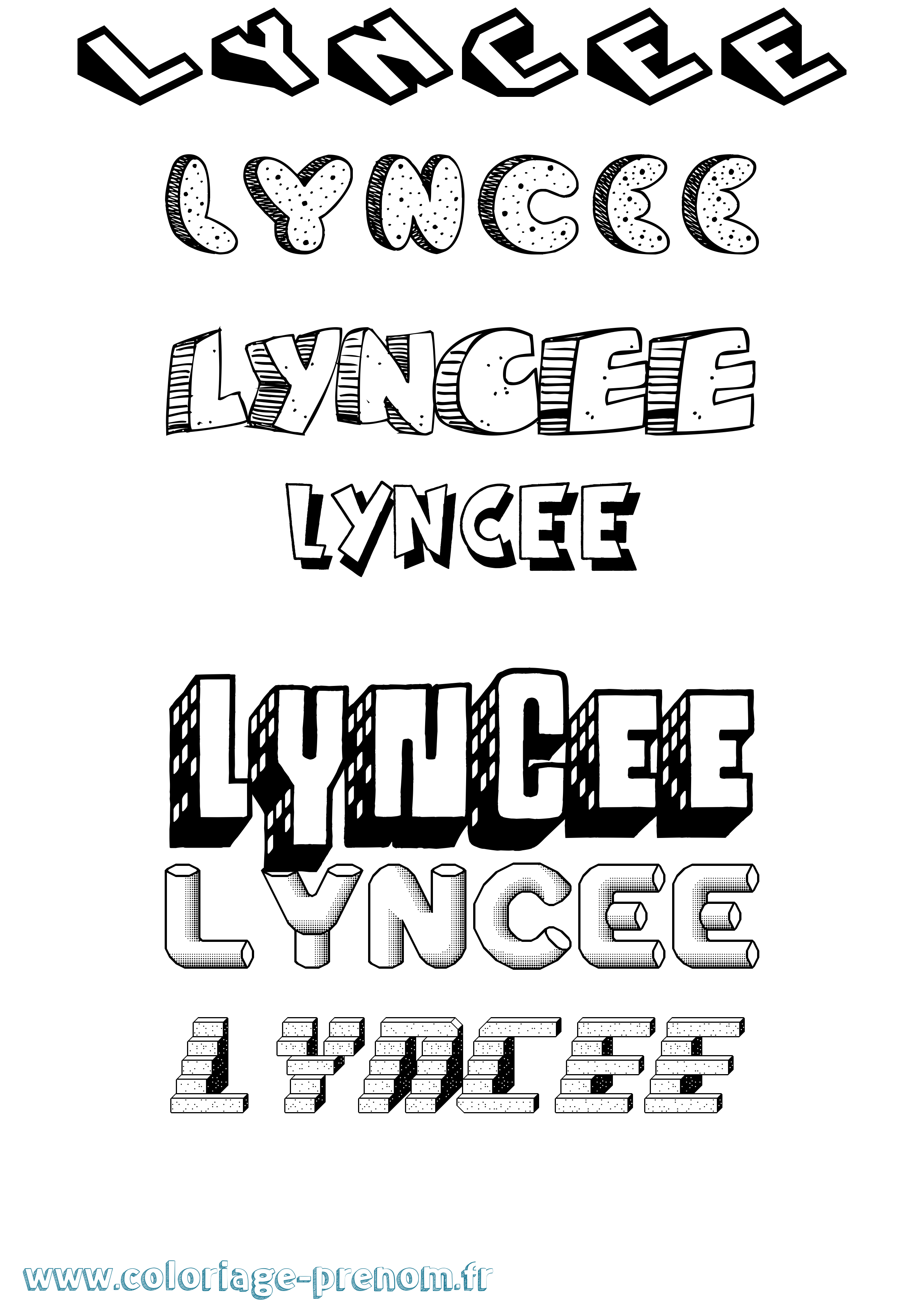 Coloriage Lyncee Effet 3D Coloriage prénom Lyncee Effet 3D