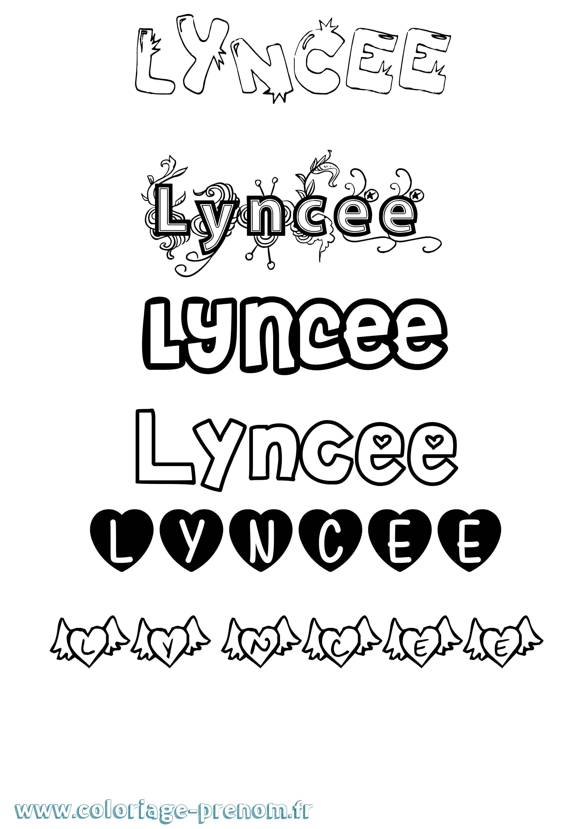 Coloriage Lyncee Girly Coloriage prénom Lyncee Girly