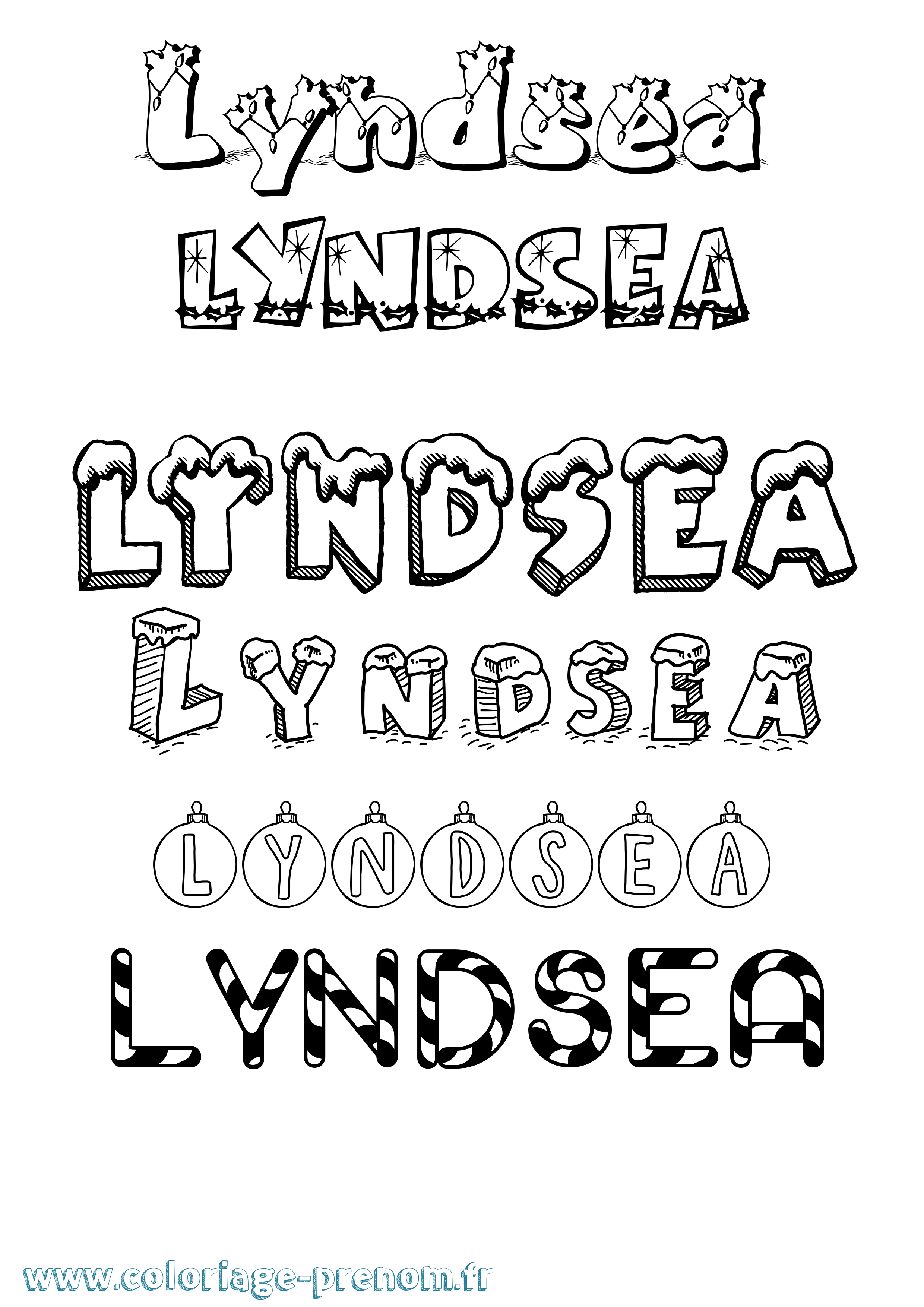 Coloriage Lyndsea Noël Coloriage prénom Lyndsea Noël