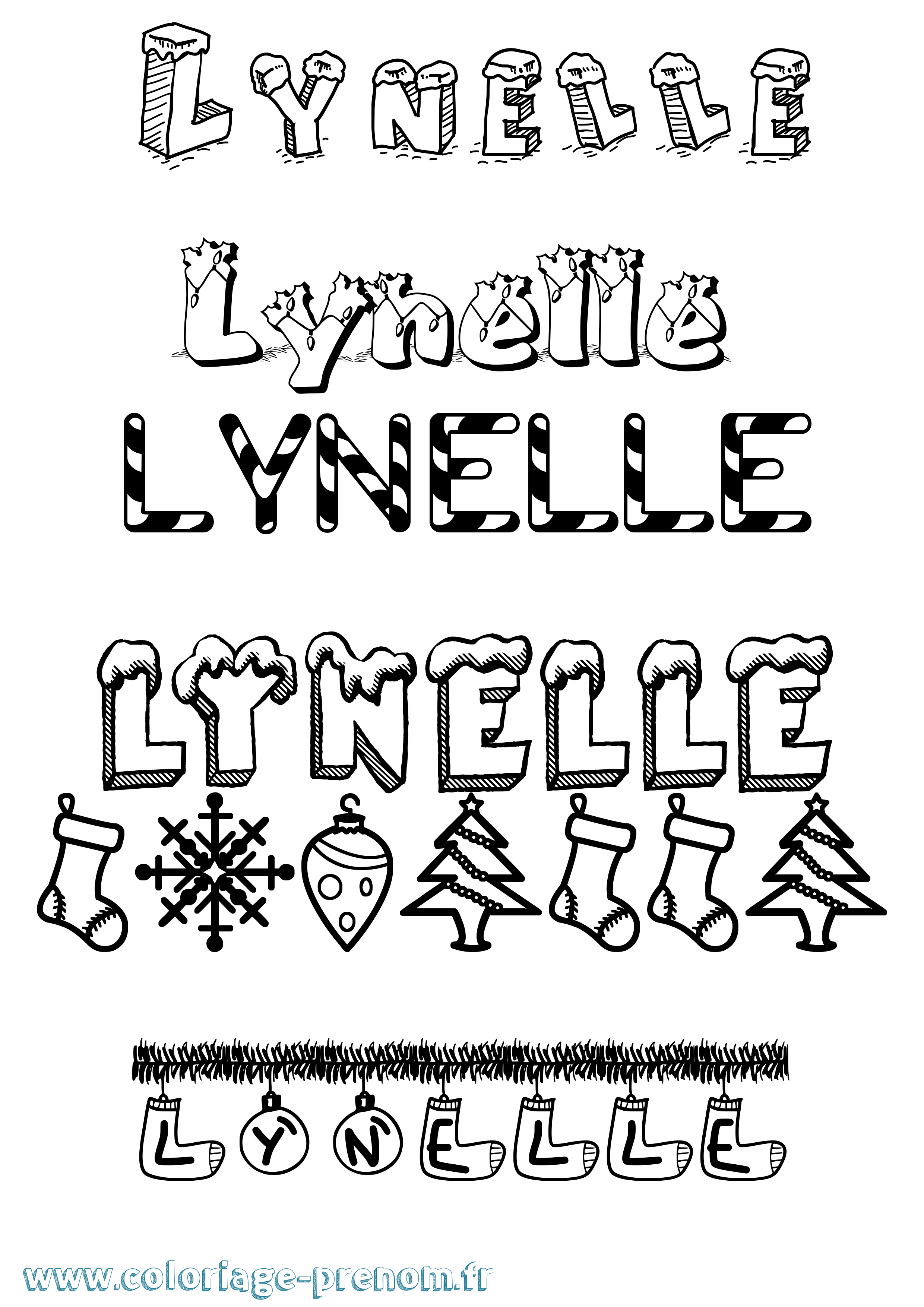 Coloriage Lynelle Noël Coloriage prénom Lynelle Noël
