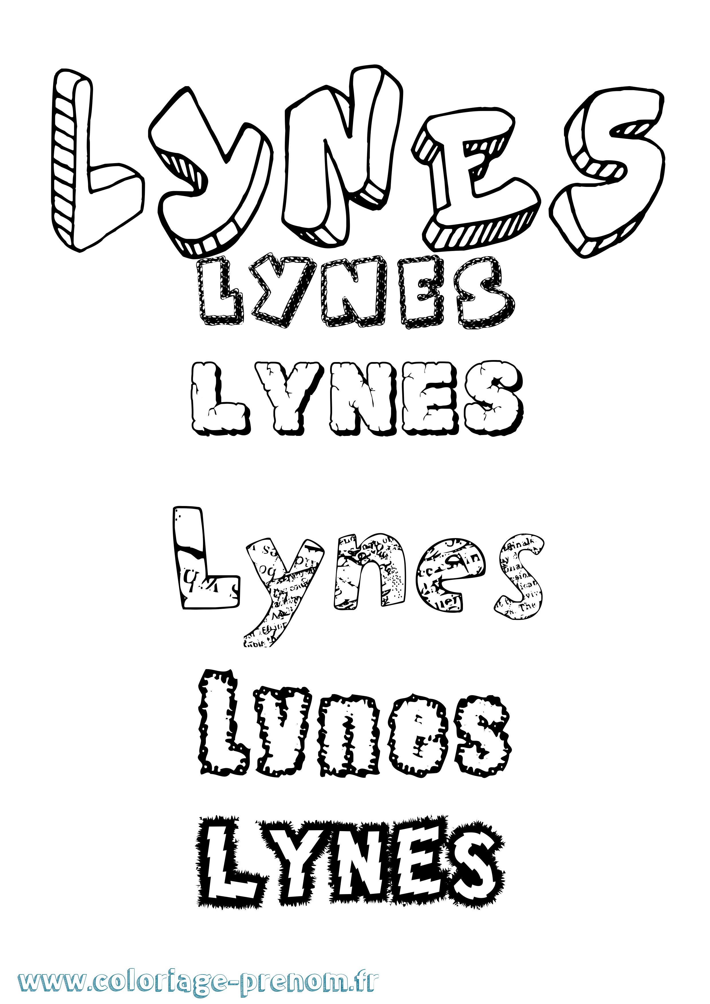 Coloriage Lynes Destructuré Coloriage prénom Lynes Destructuré