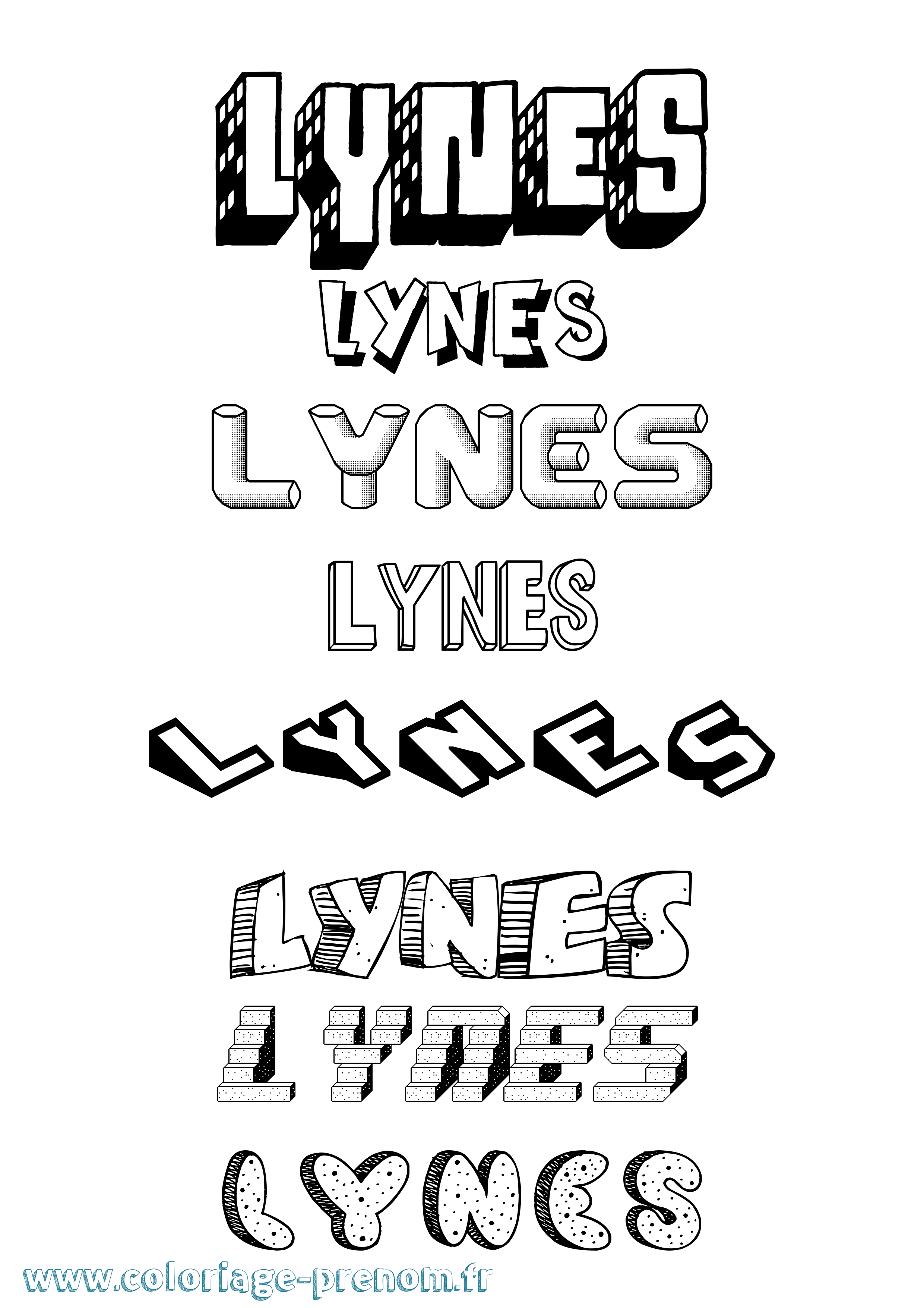 Coloriage Lynes Effet 3D Coloriage prénom Lynes Effet 3D