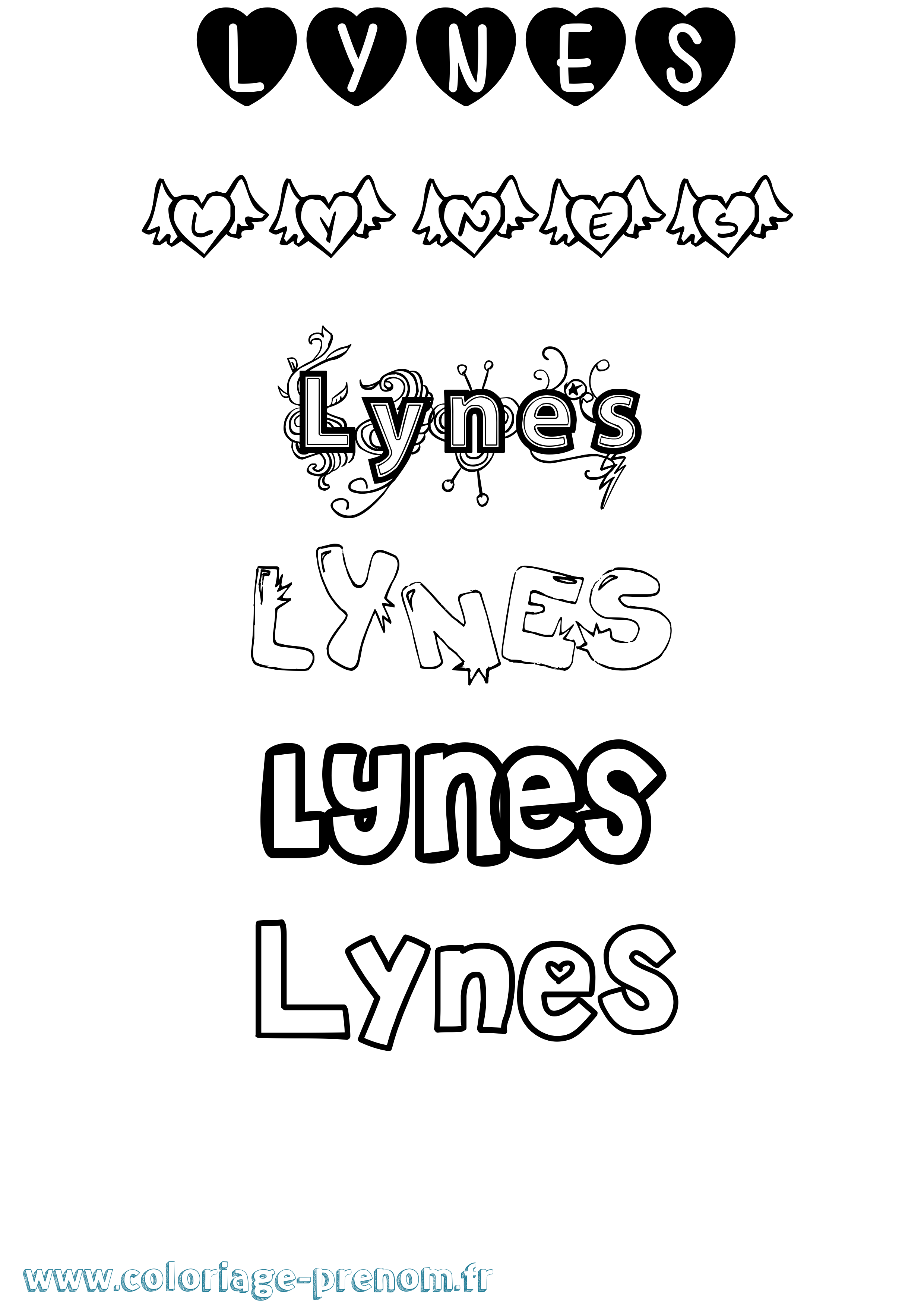 Coloriage Lynes Girly Coloriage prénom Lynes Girly