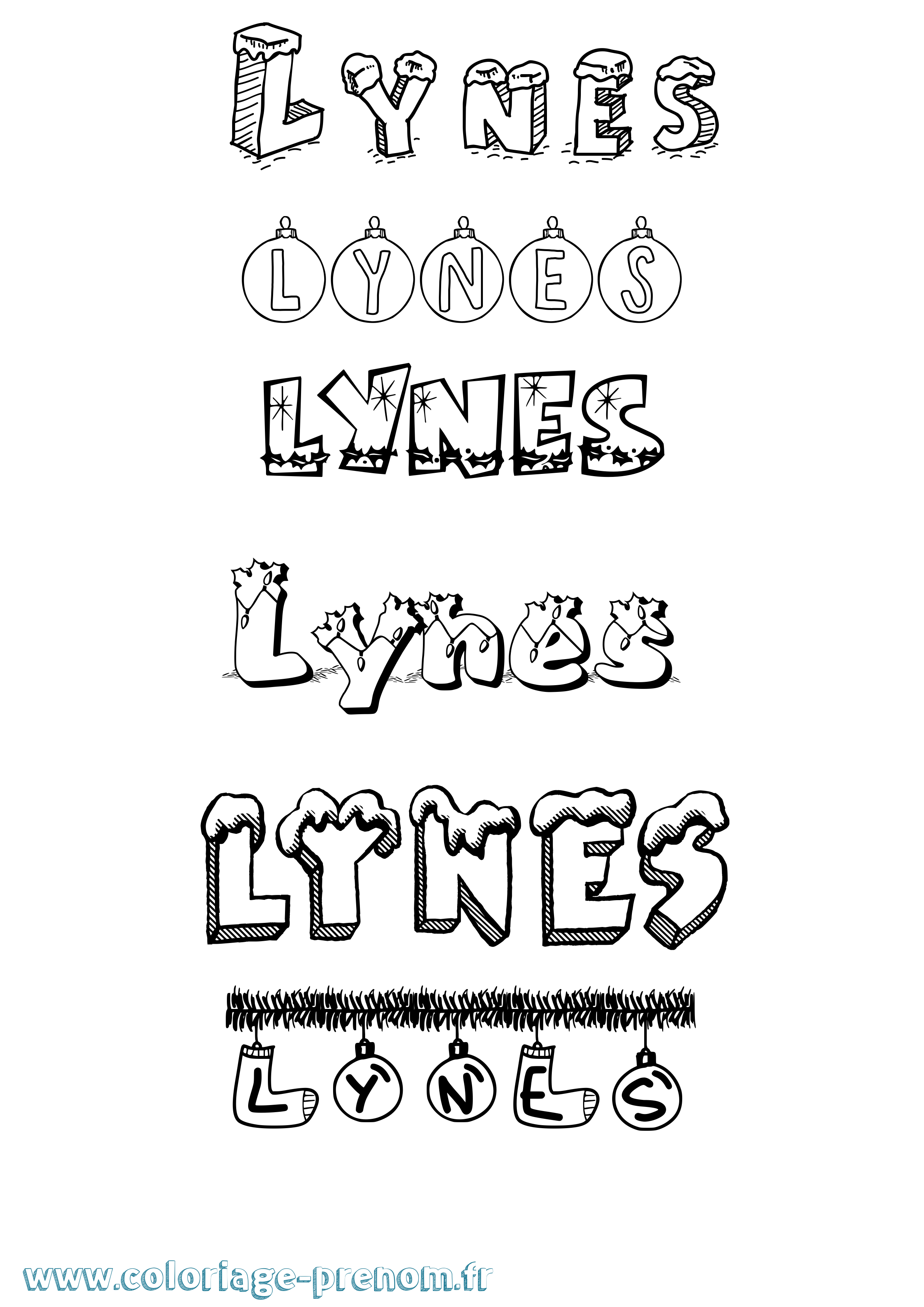 Coloriage Lynes Noël Coloriage prénom Lynes Noël