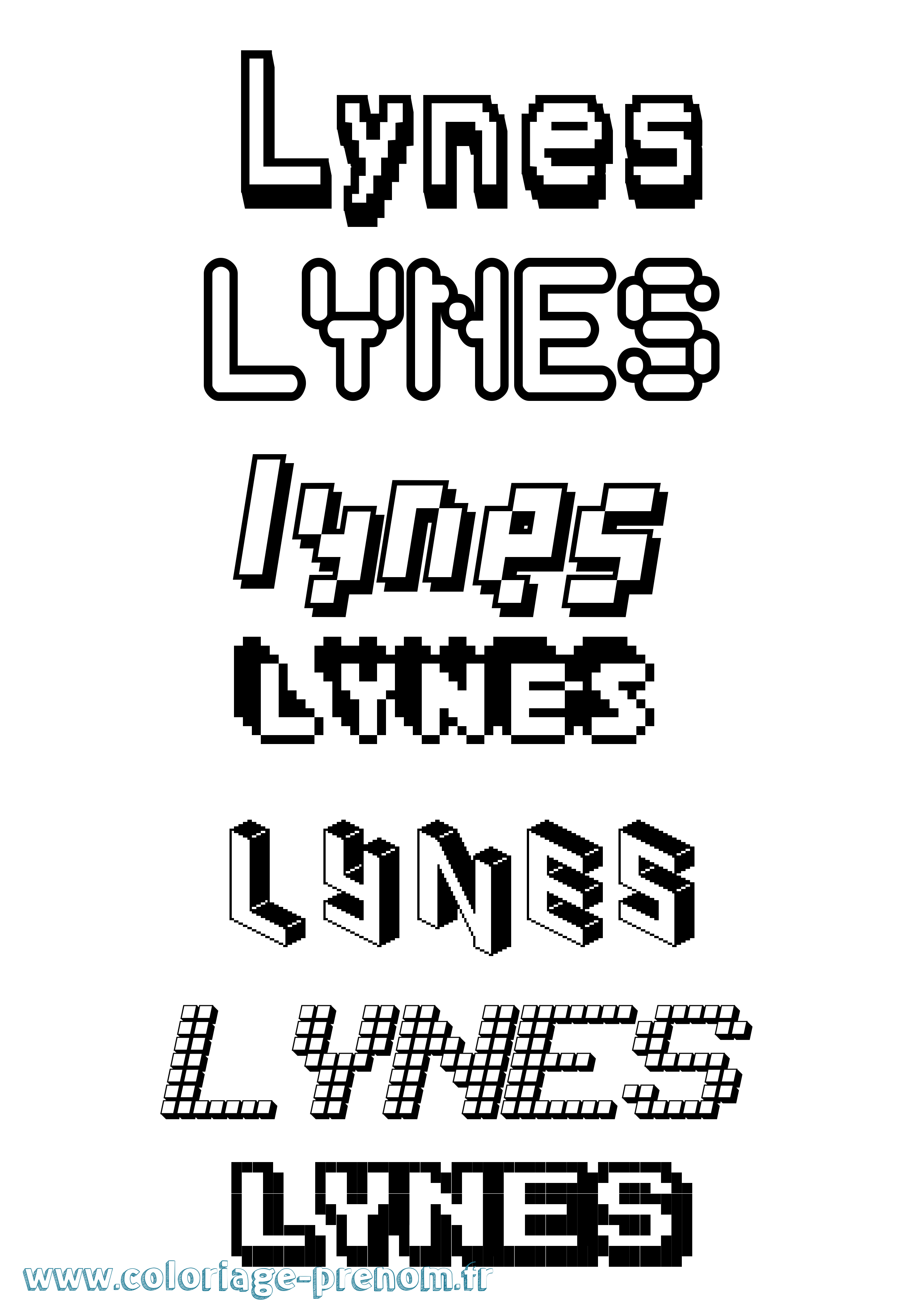 Coloriage Lynes Pixel Coloriage prénom Lynes Pixel