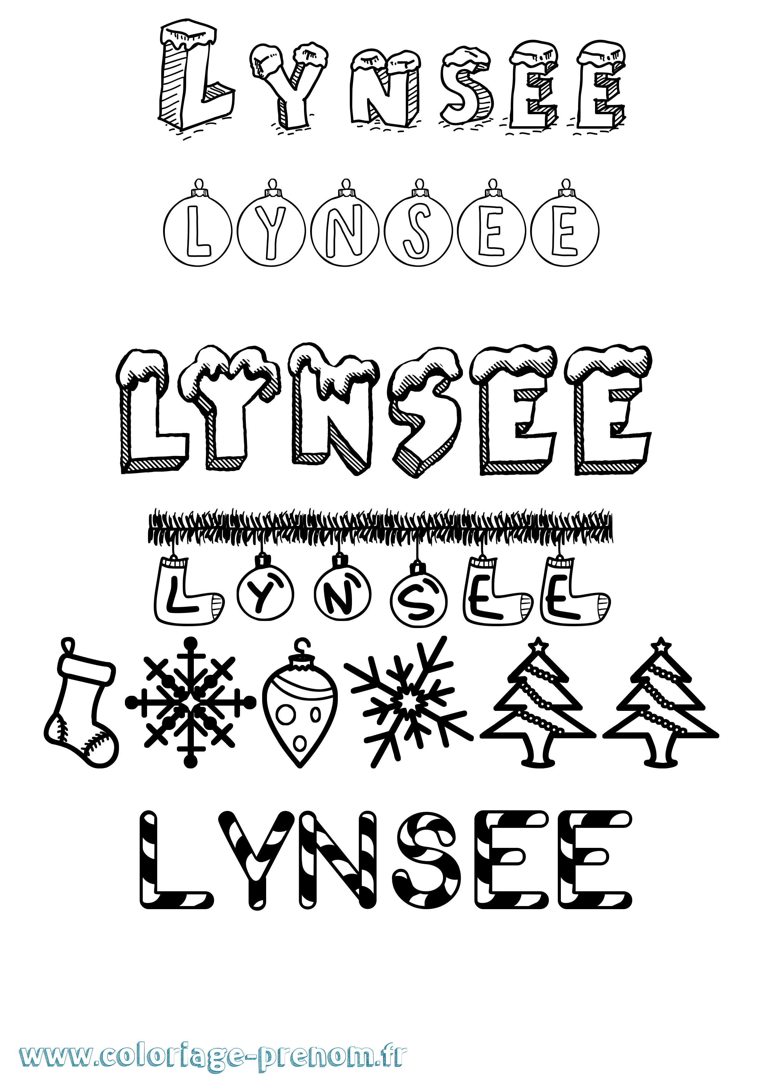 Coloriage Lynsee Noël Coloriage prénom Lynsee Noël