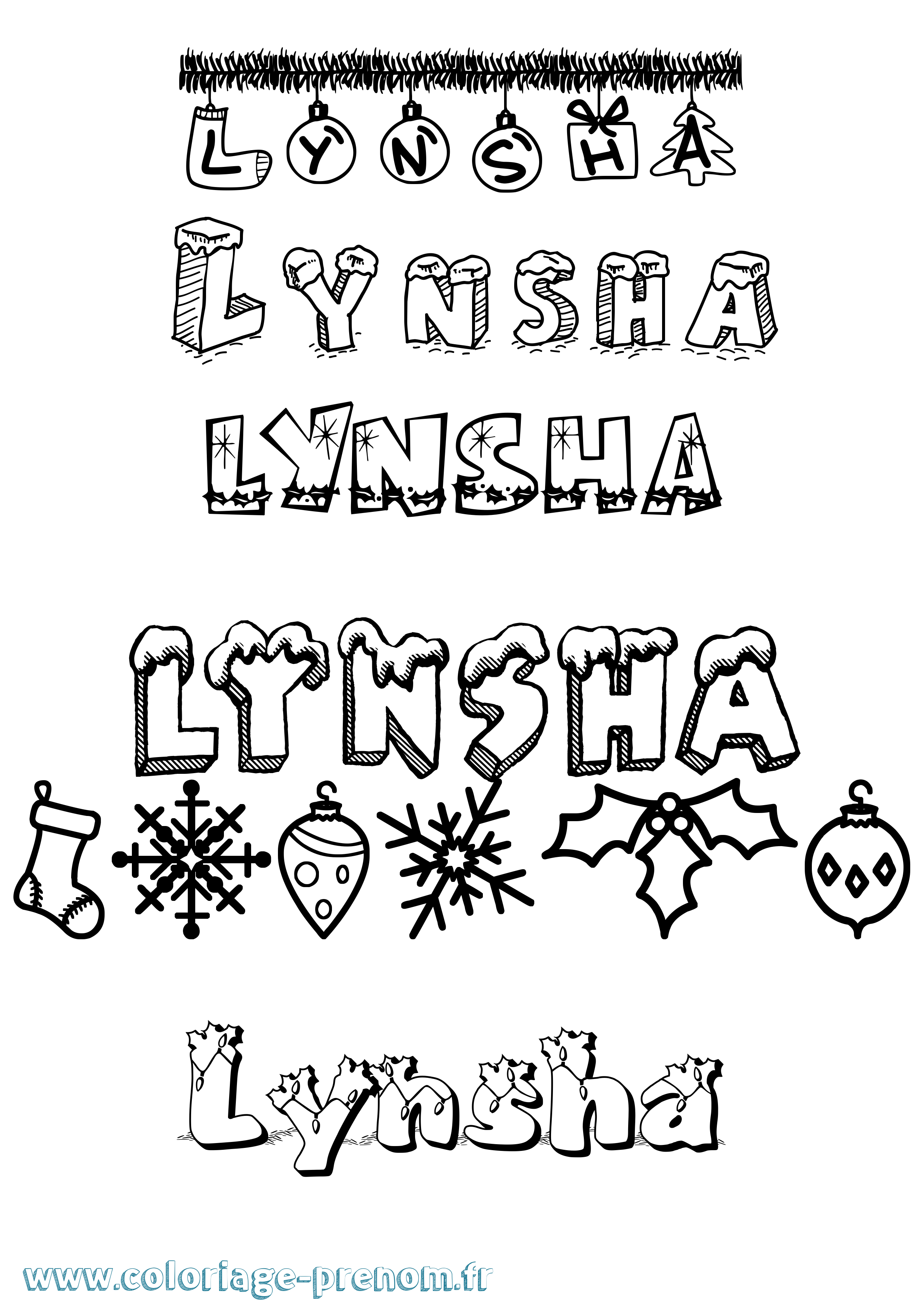 Coloriage Lynsha Noël Coloriage prénom Lynsha Noël