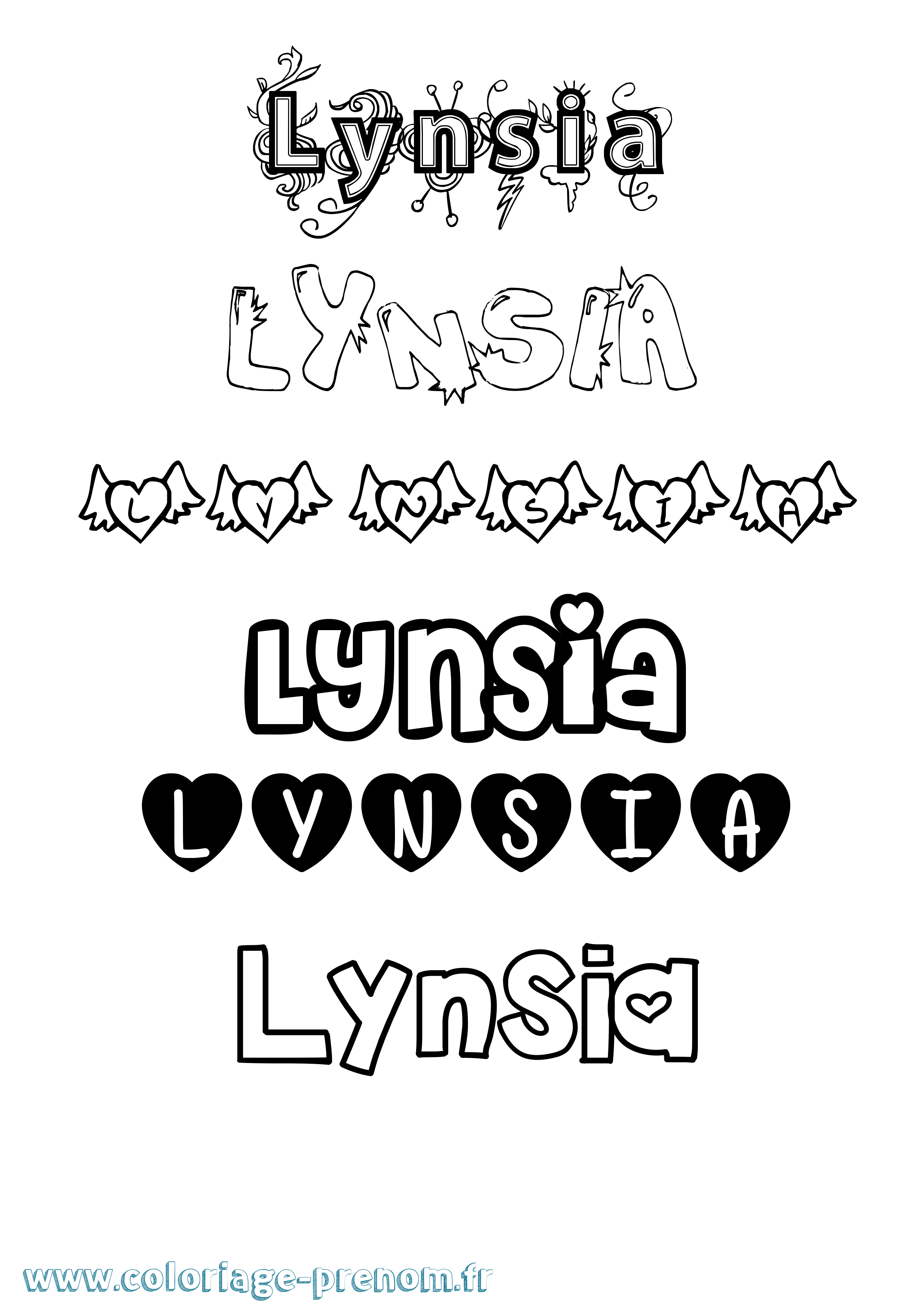 Coloriage Lynsia Girly Coloriage prénom Lynsia Girly