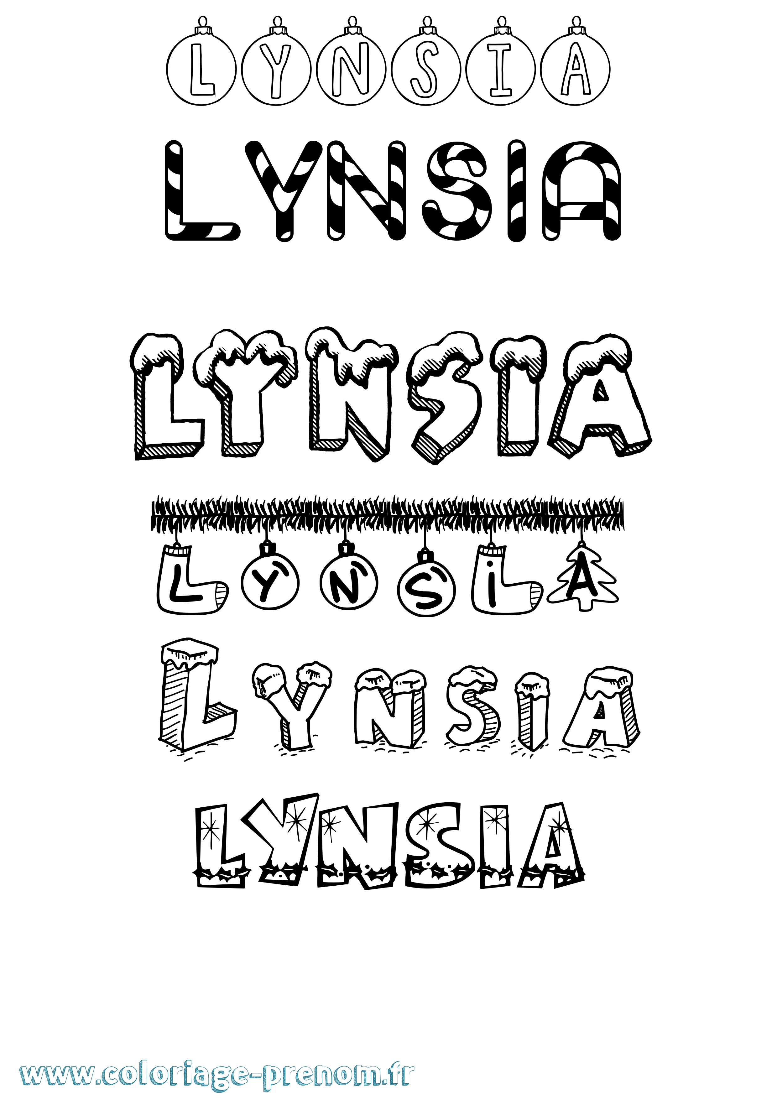 Coloriage Lynsia Noël Coloriage prénom Lynsia Noël