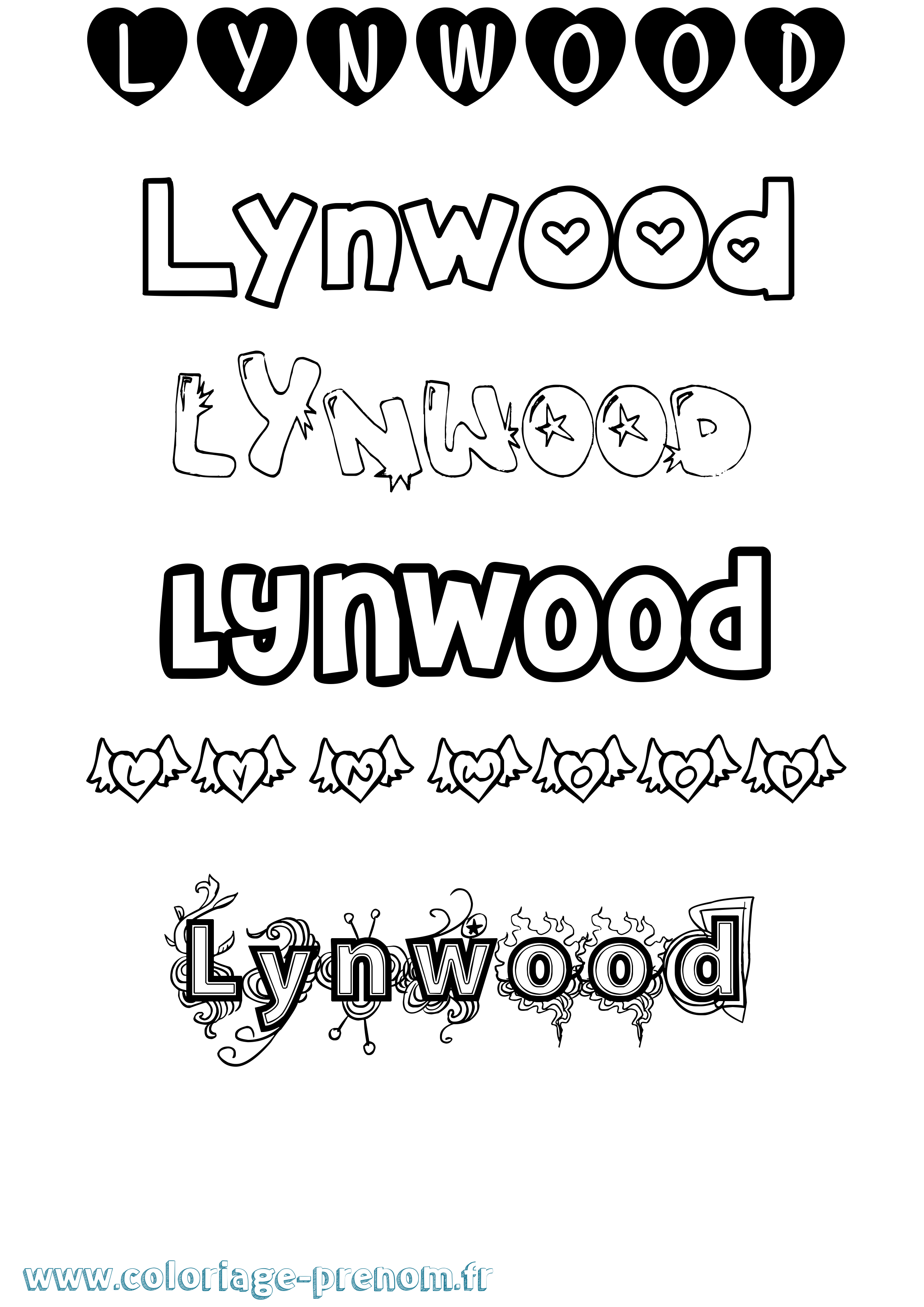 Coloriage Lynwood Girly Coloriage prénom Lynwood Girly