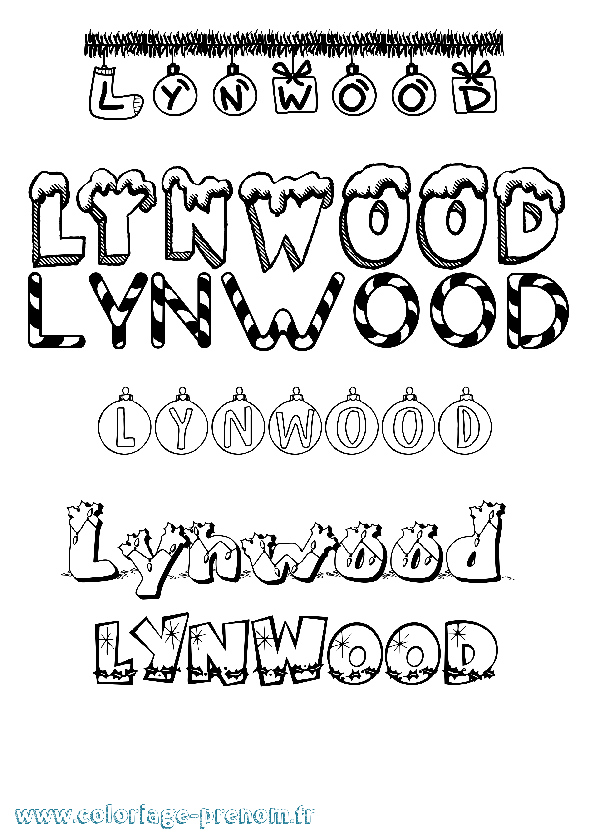 Coloriage Lynwood Noël Coloriage prénom Lynwood Noël