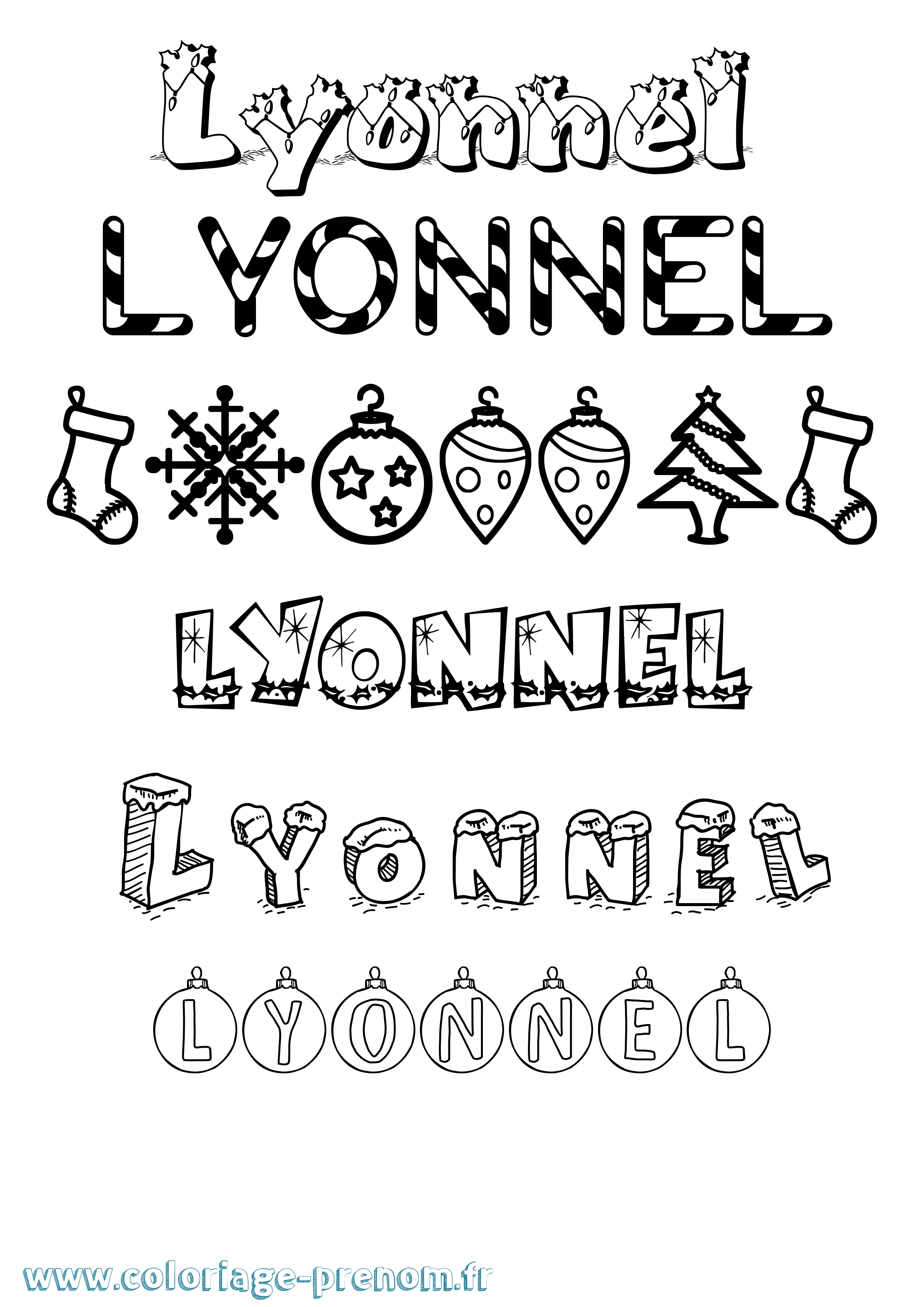 Coloriage Lyonnel Noël Coloriage prénom Lyonnel Noël