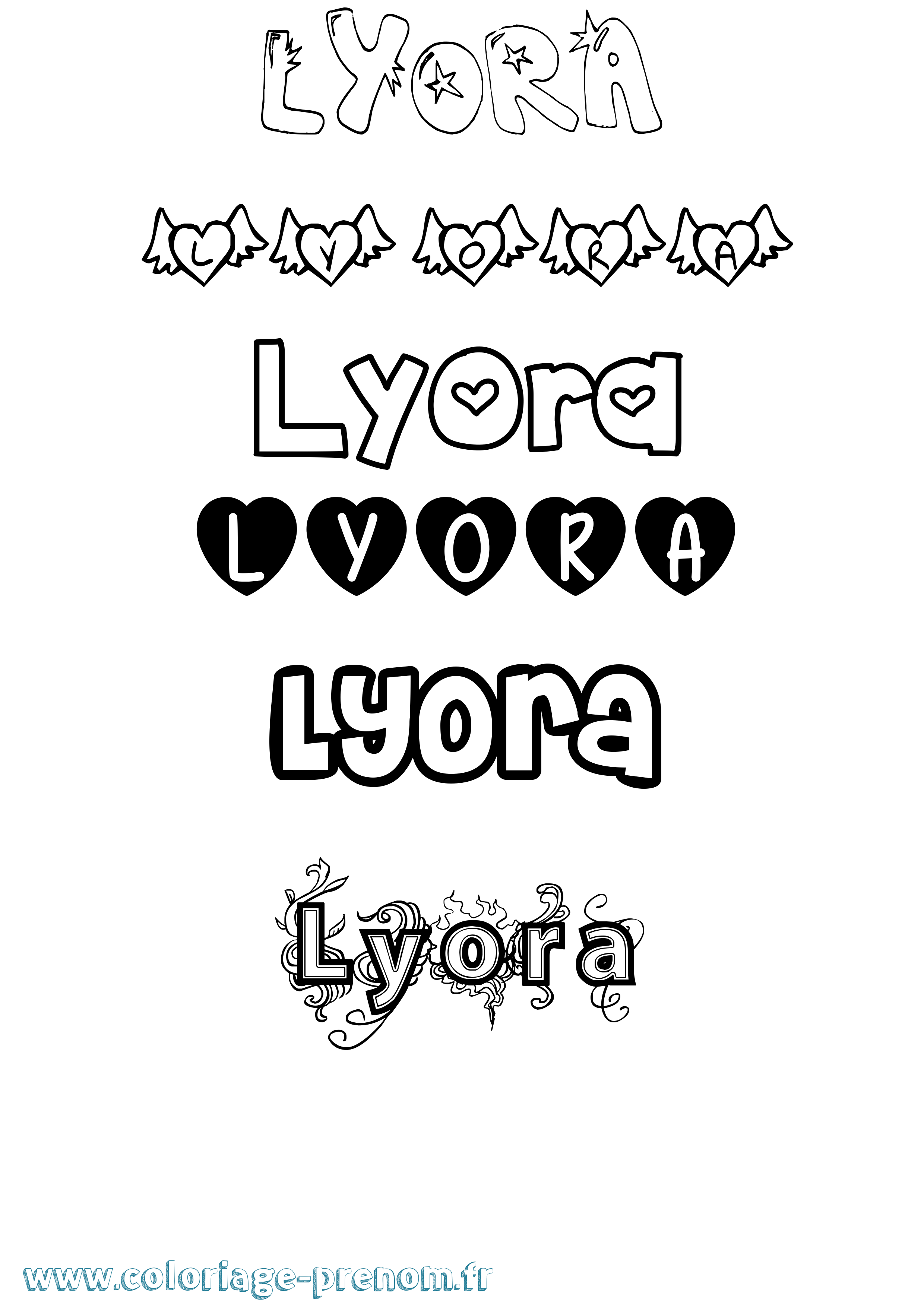 Coloriage Lyora Girly Coloriage prénom Lyora Girly