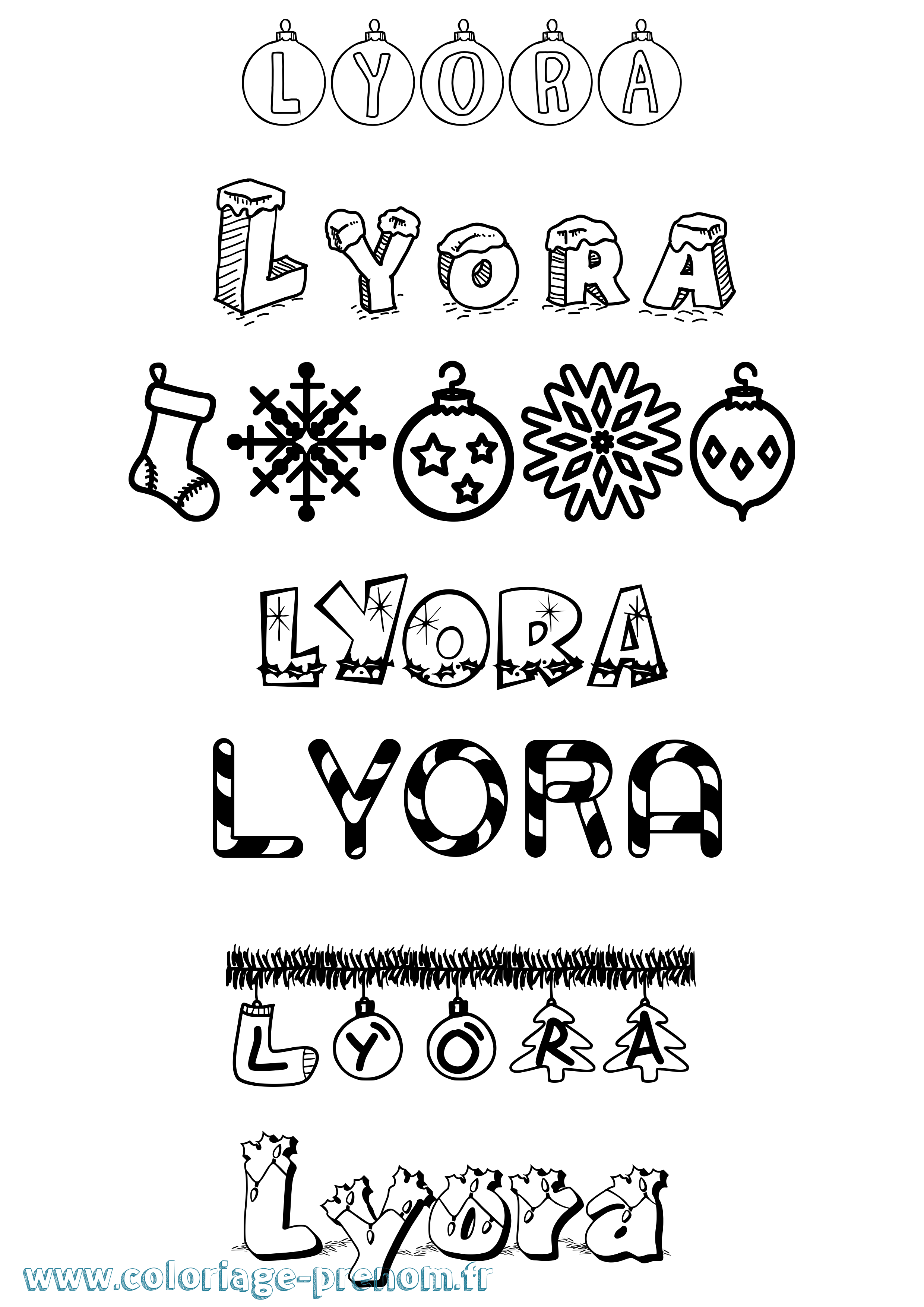 Coloriage Lyora Noël Coloriage prénom Lyora Noël