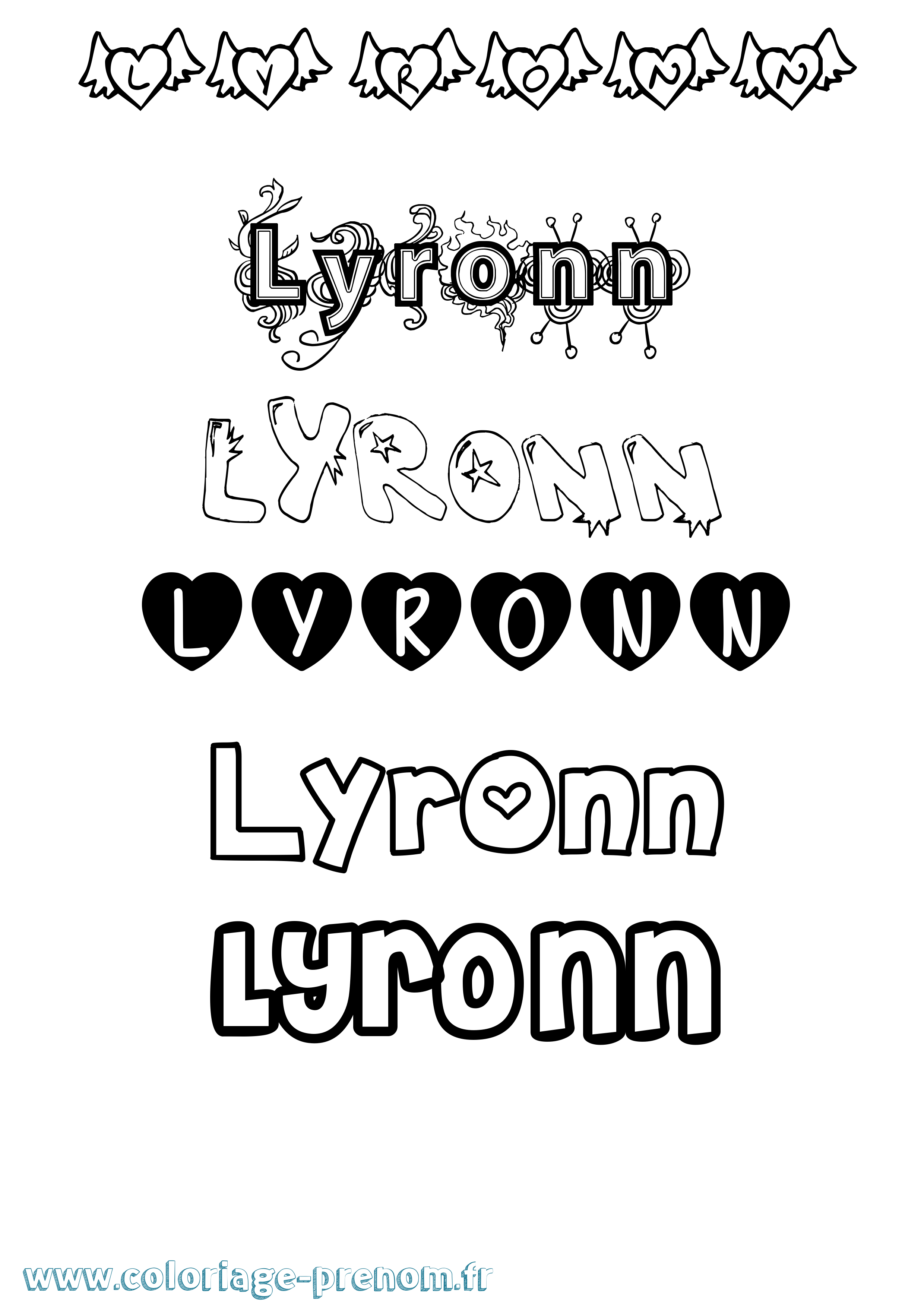 Coloriage Lyronn Girly Coloriage prénom Lyronn Girly