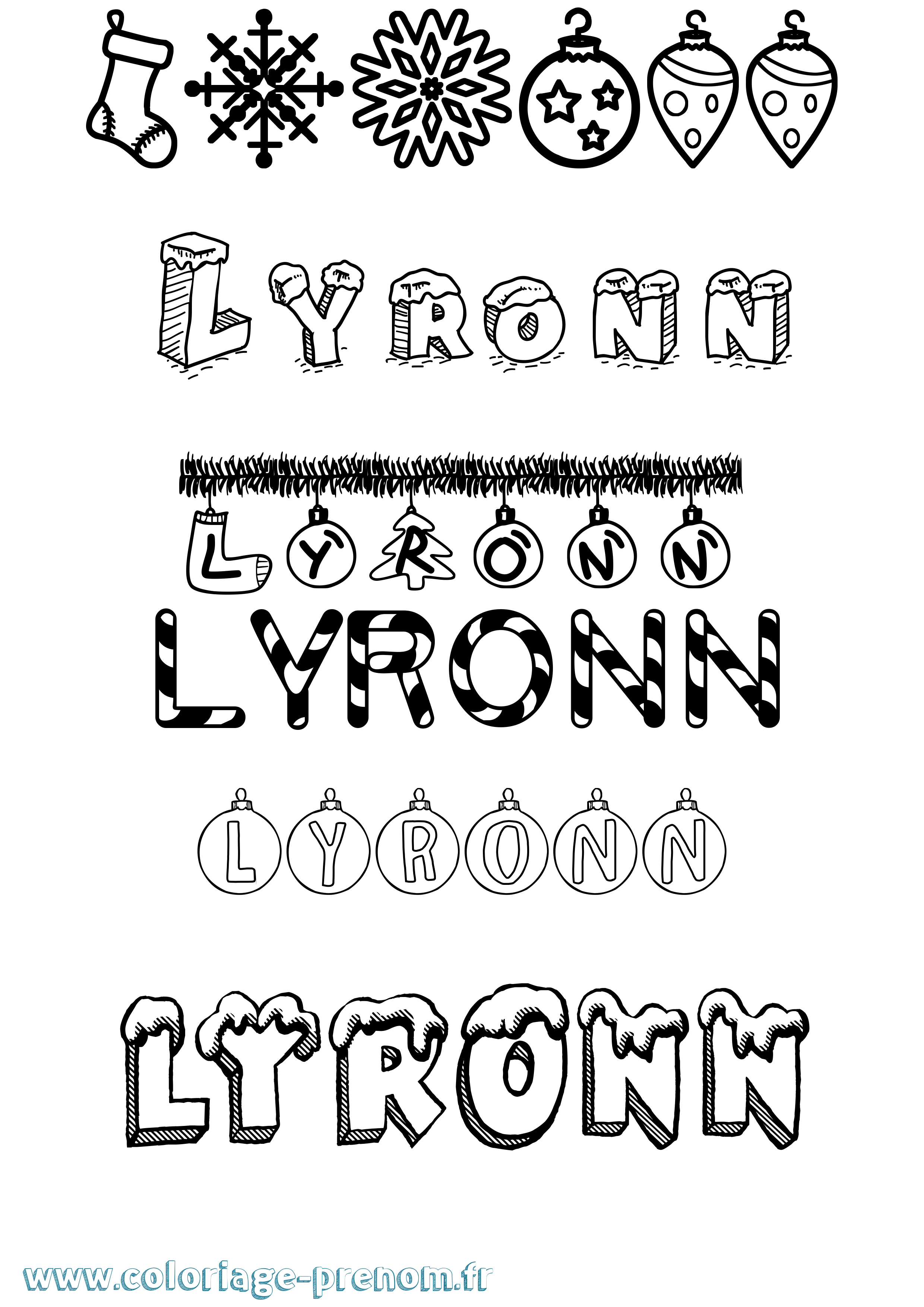 Coloriage Lyronn Noël Coloriage prénom Lyronn Noël