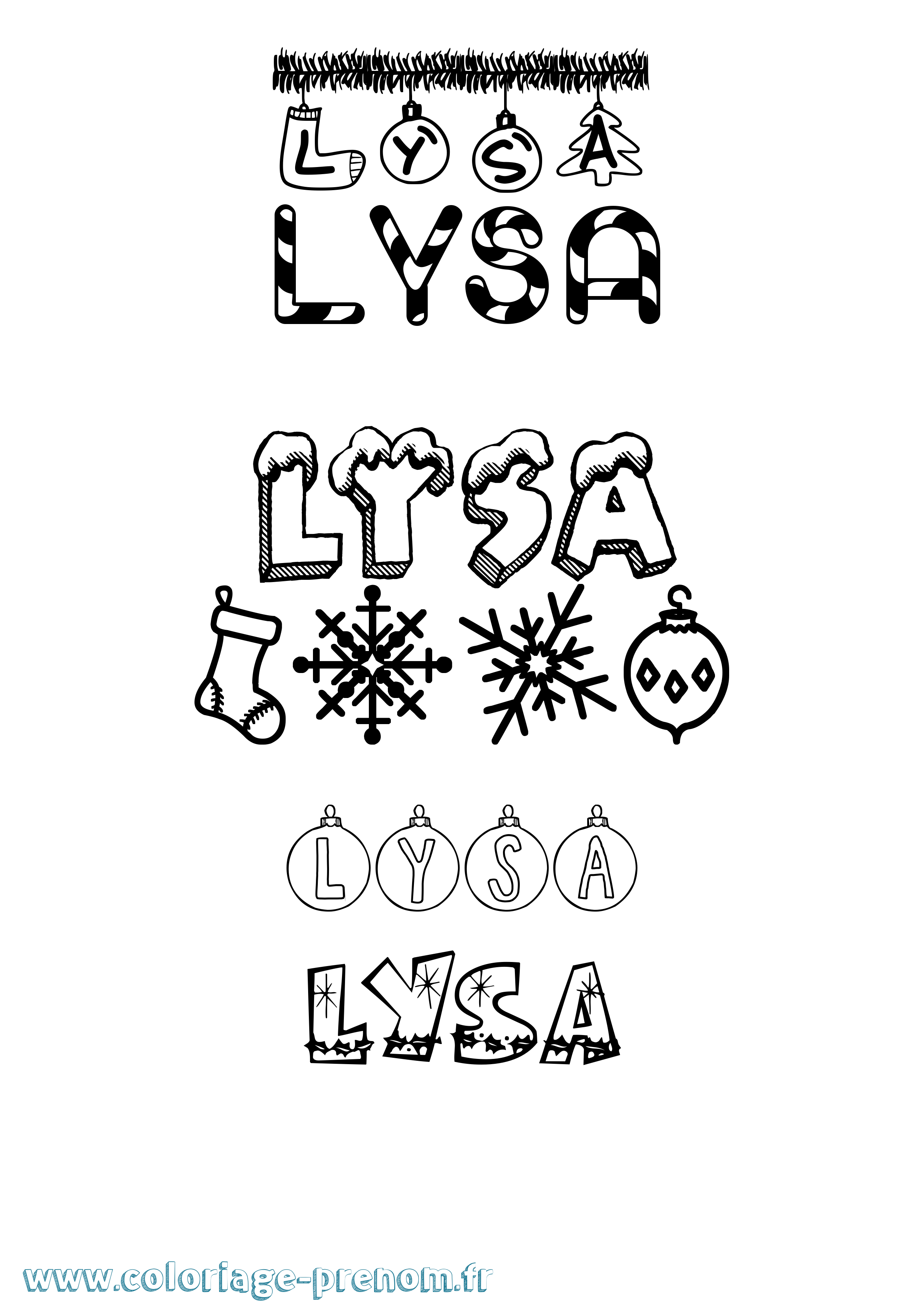 Coloriage Lysa Noël Coloriage prénom Lysa Noël