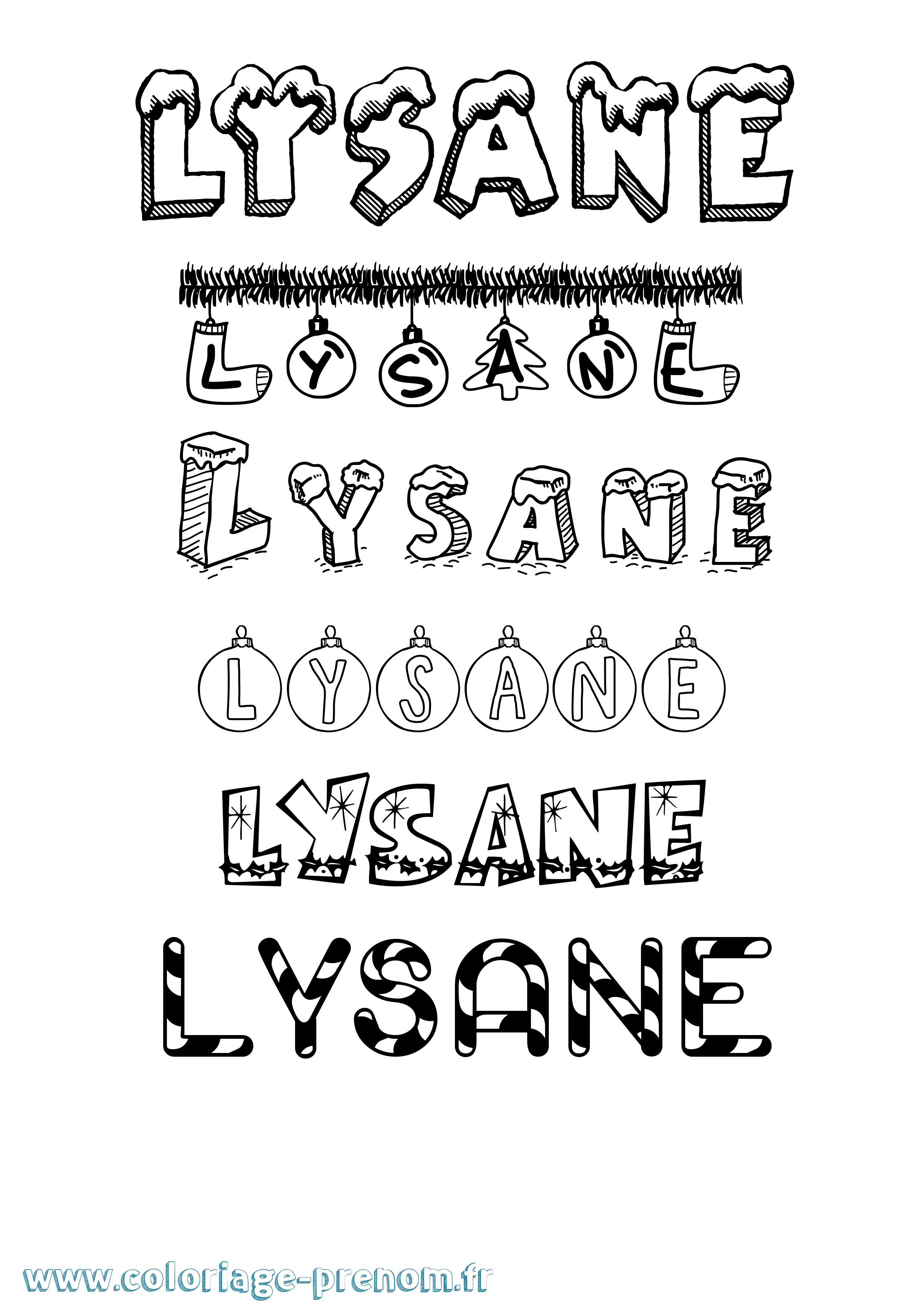 Coloriage Lysane Noël Coloriage prénom Lysane Noël