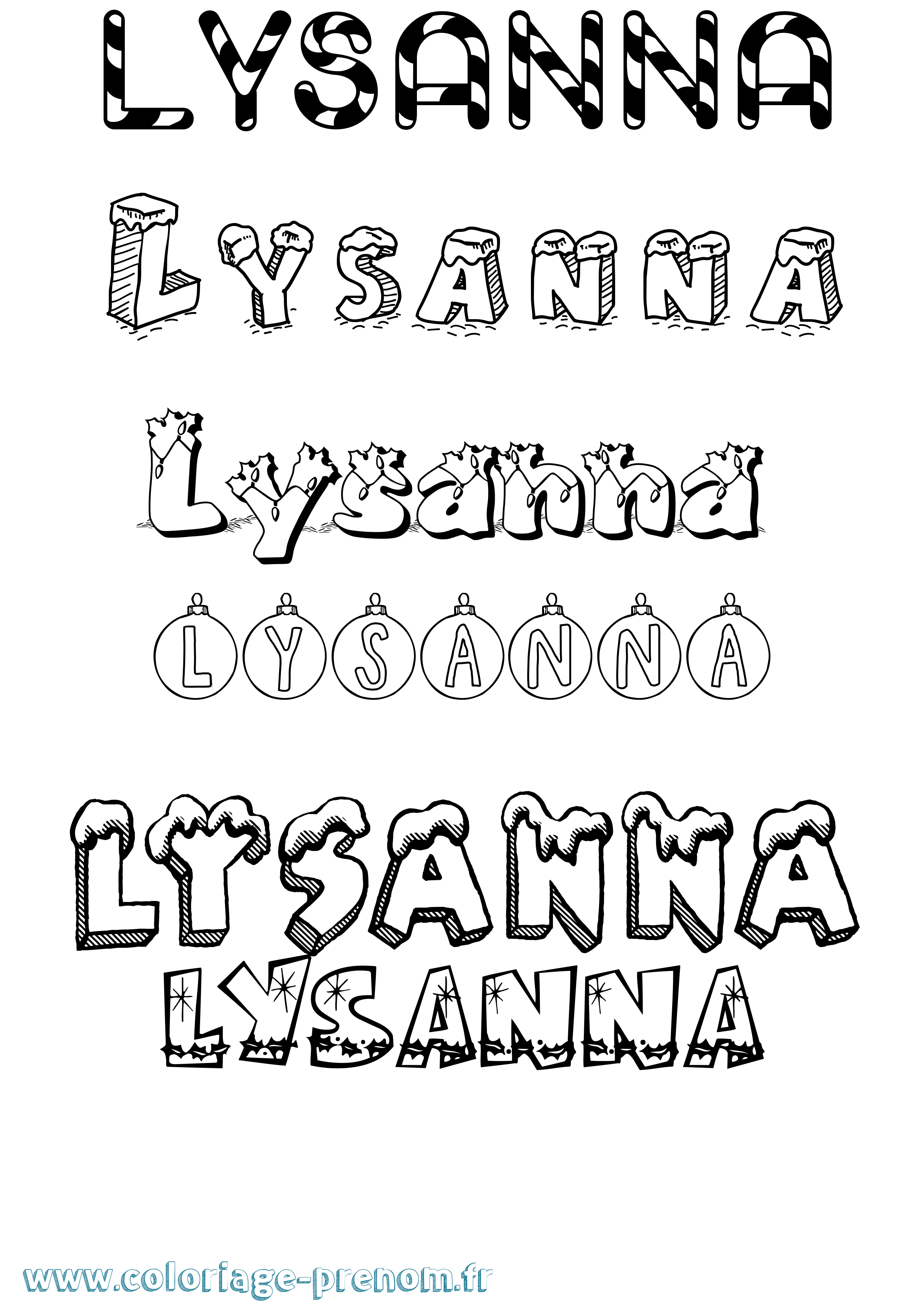 Coloriage Lysanna Noël Coloriage prénom Lysanna Noël