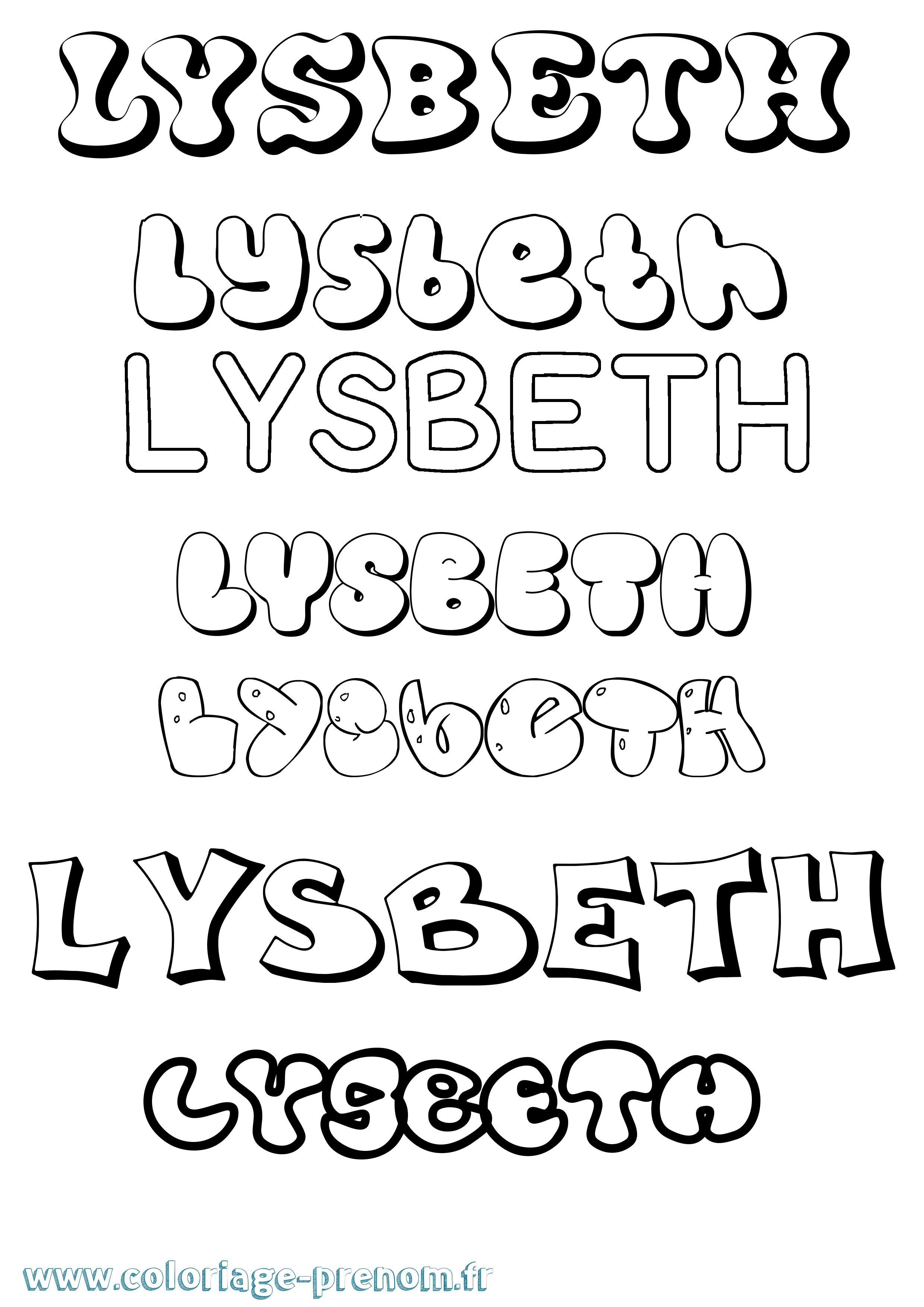 Coloriage Lysbeth Bubble Coloriage prénom Lysbeth Bubble
