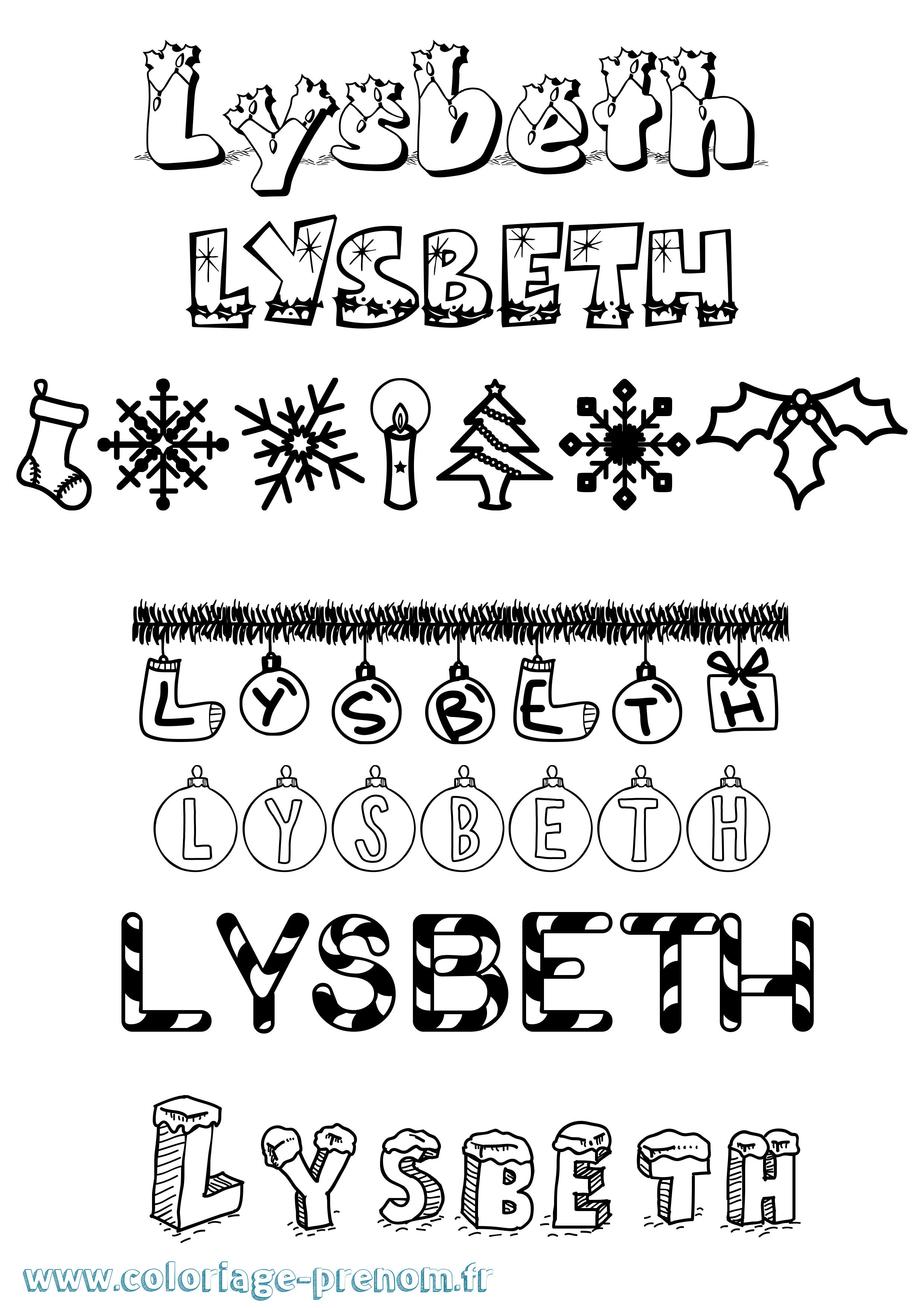 Coloriage Lysbeth Noël Coloriage prénom Lysbeth Noël