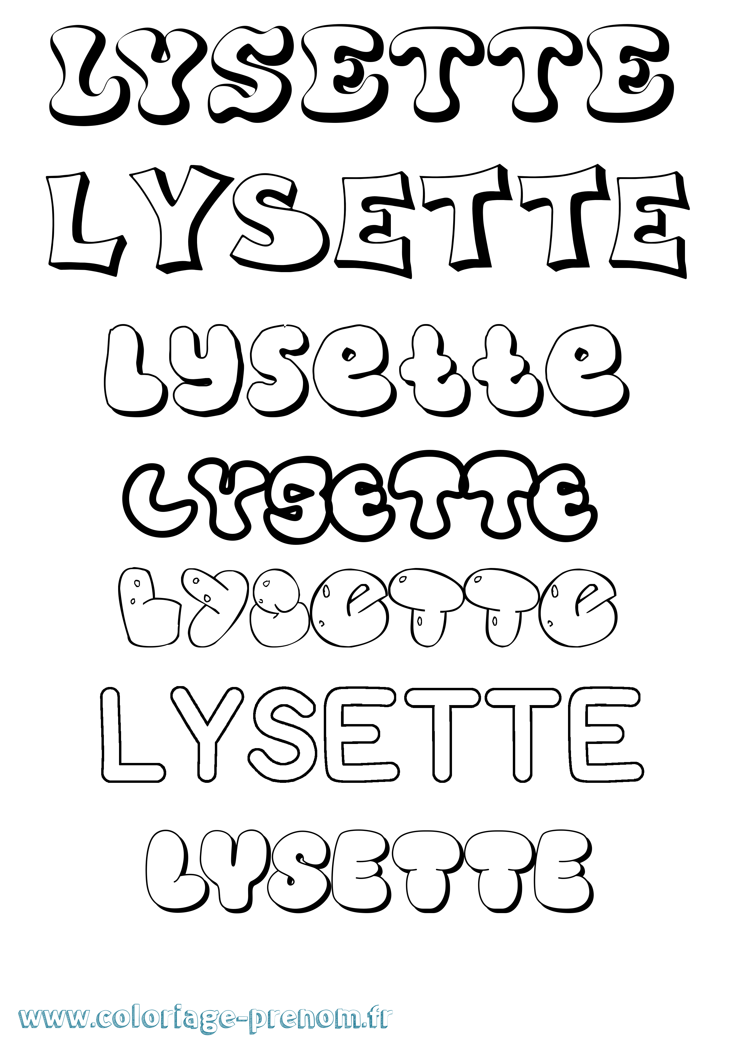 Coloriage Lysette Bubble Coloriage prénom Lysette Bubble