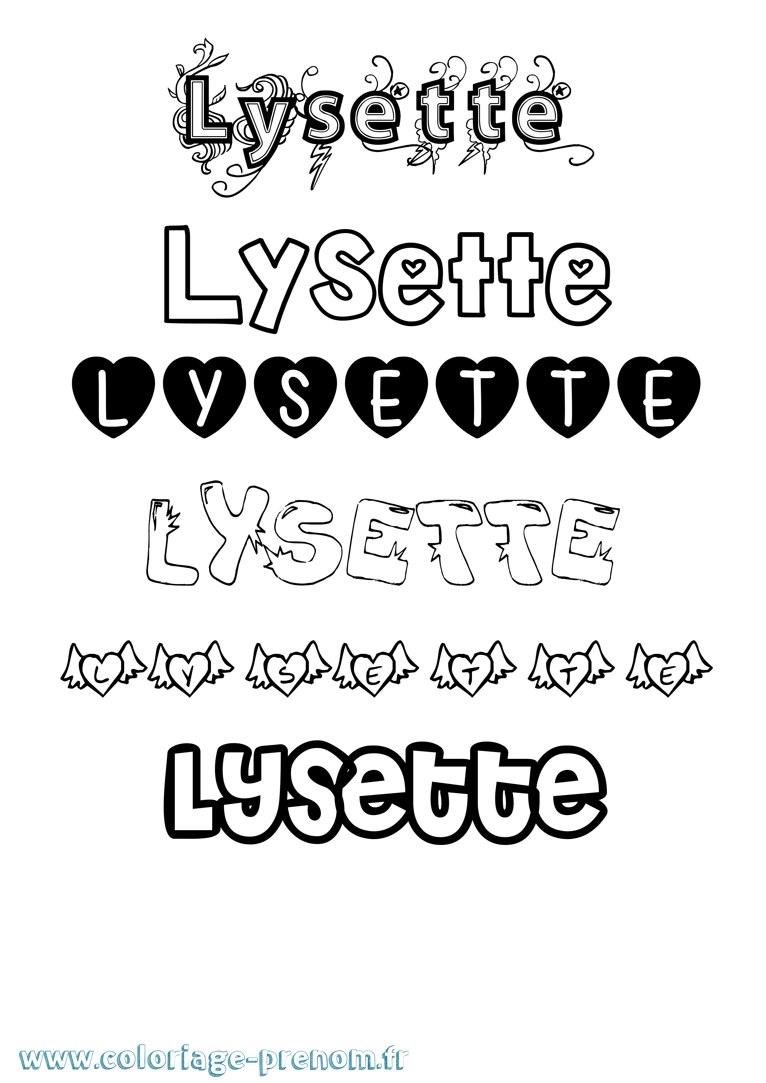Coloriage Lysette Girly Coloriage prénom Lysette Girly