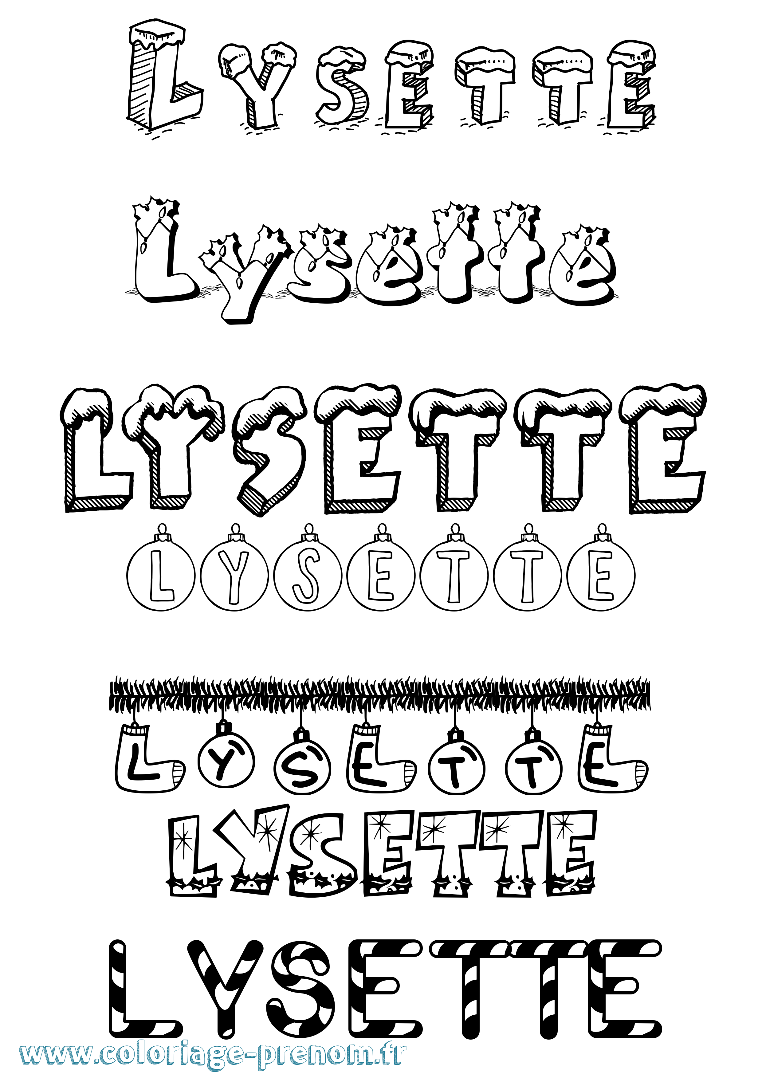 Coloriage Lysette Noël Coloriage prénom Lysette Noël