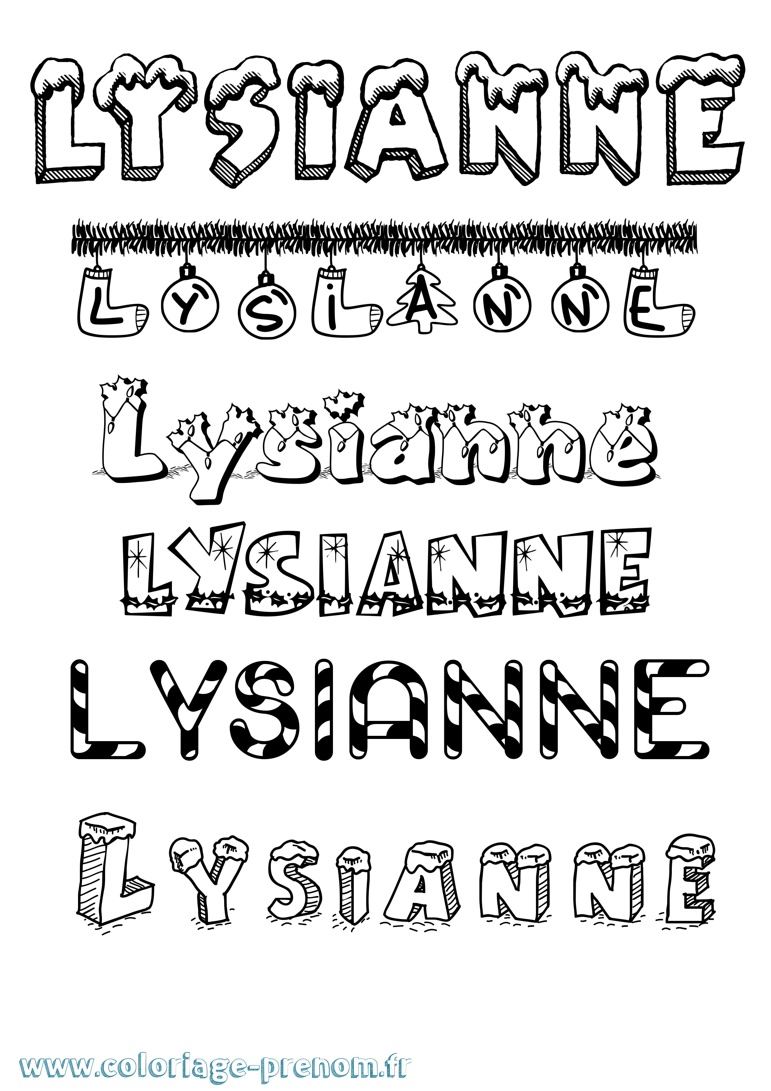 Coloriage Lysianne Noël Coloriage prénom Lysianne Noël
