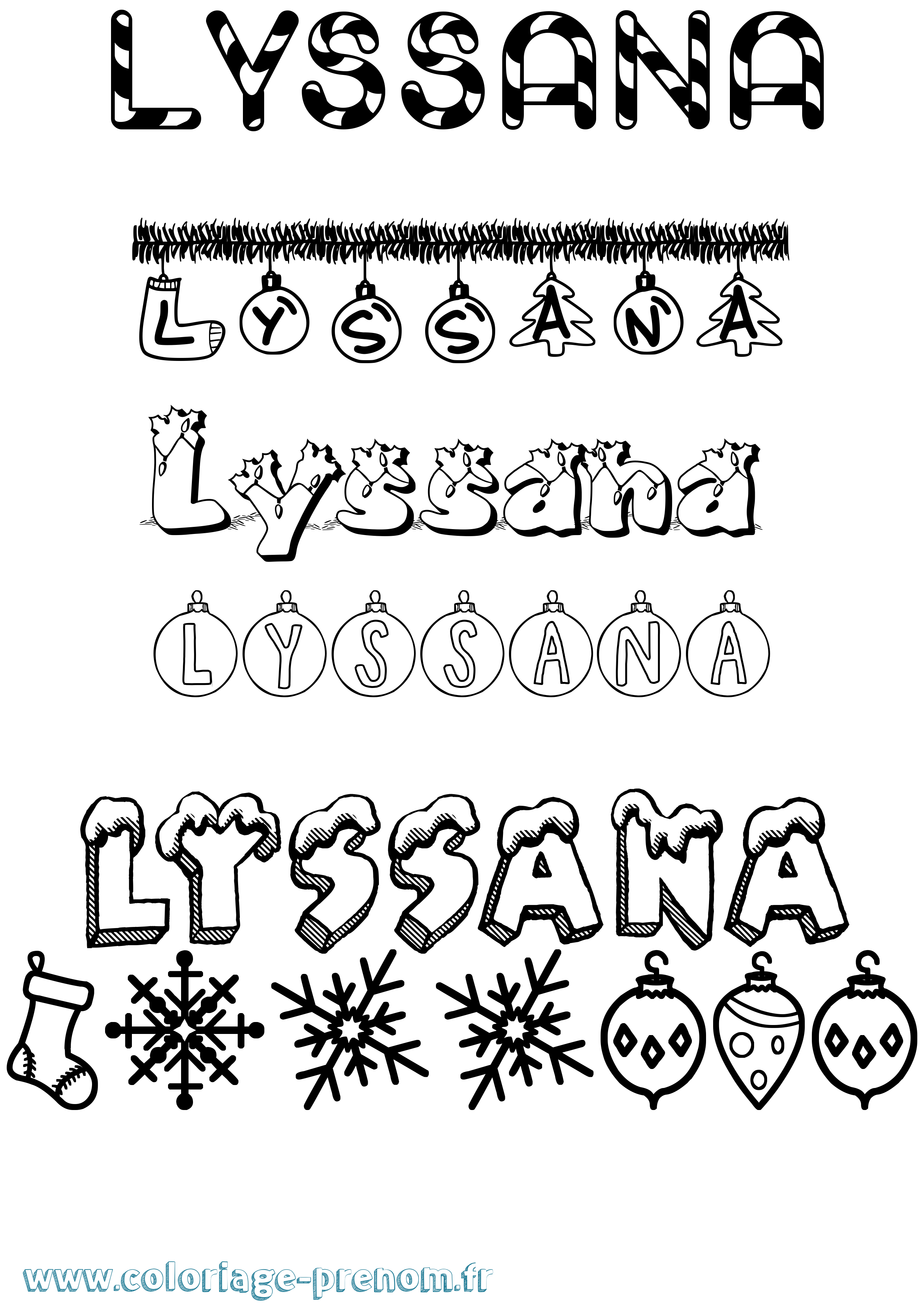 Coloriage Lyssana Noël Coloriage prénom Lyssana Noël