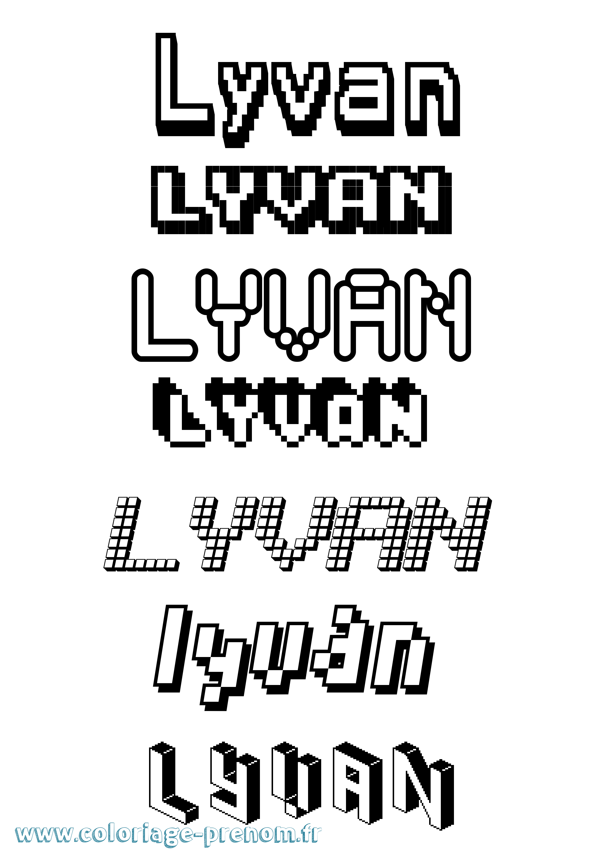Coloriage Lyvan Pixel Coloriage prénom Lyvan Pixel