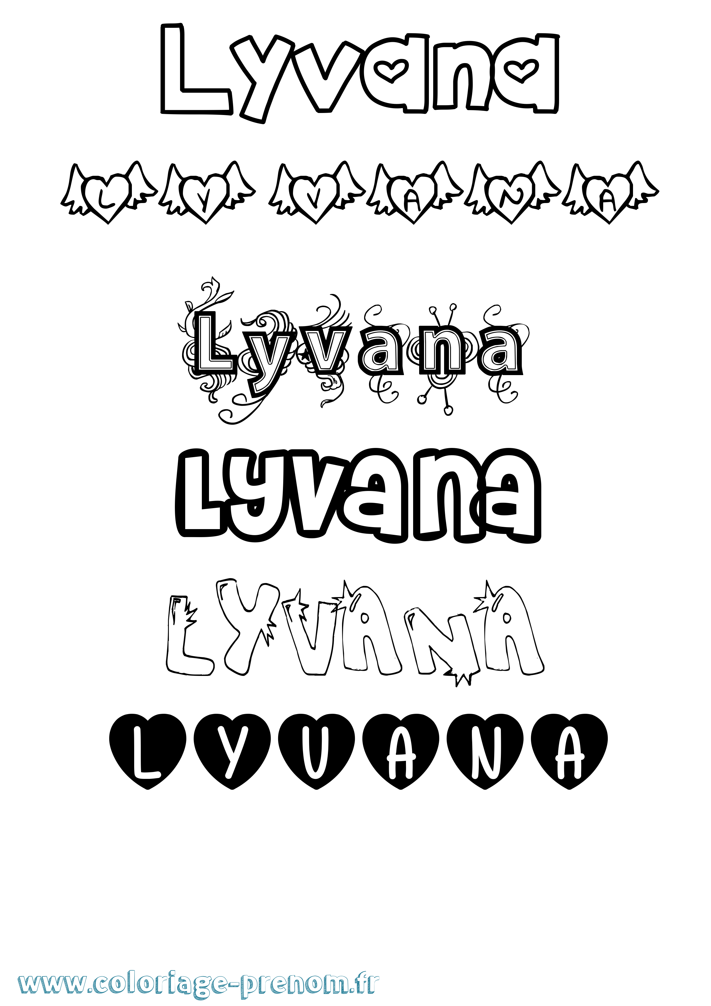 Coloriage Lyvana Girly Coloriage prénom Lyvana Girly