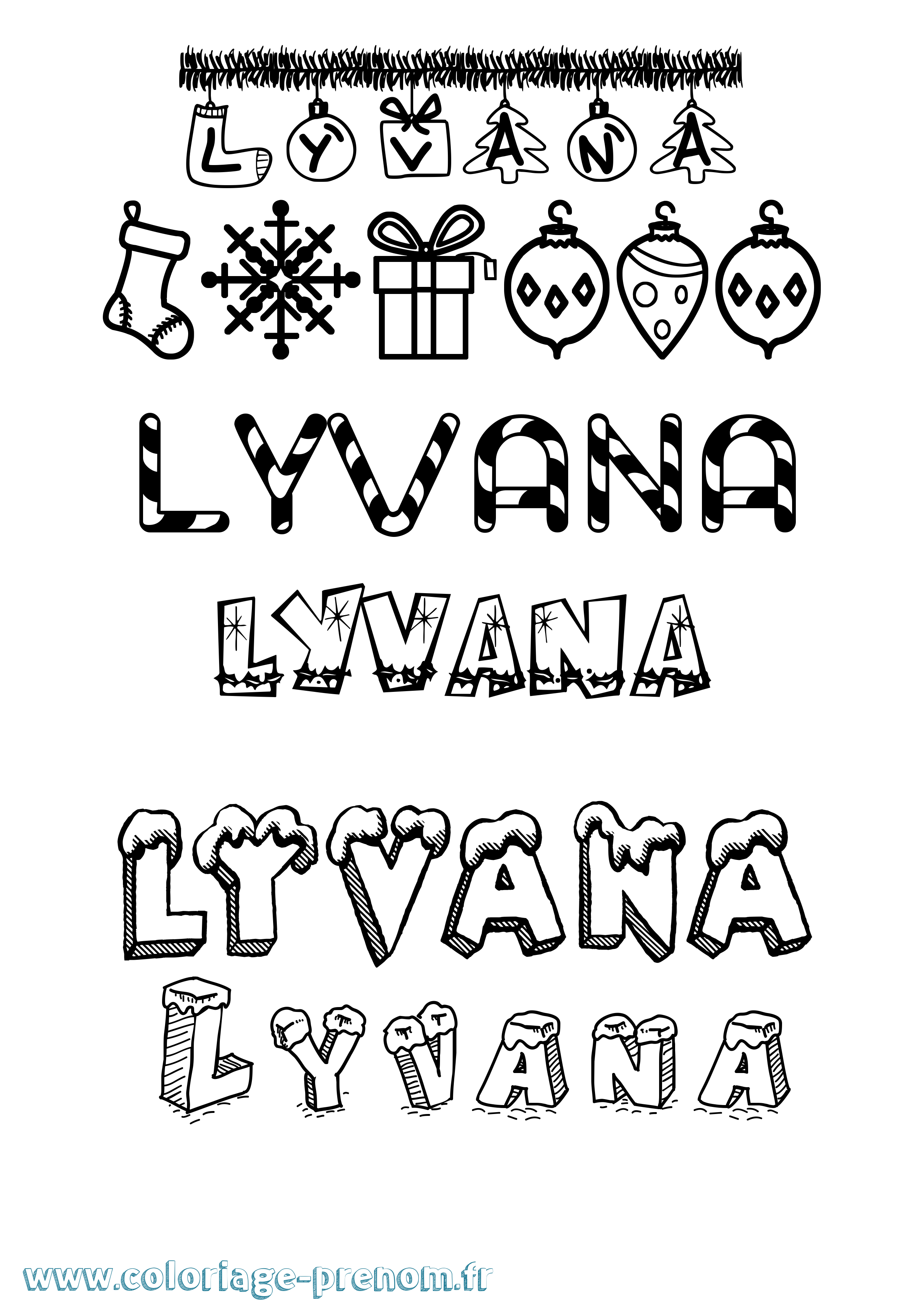 Coloriage Lyvana Noël Coloriage prénom Lyvana Noël