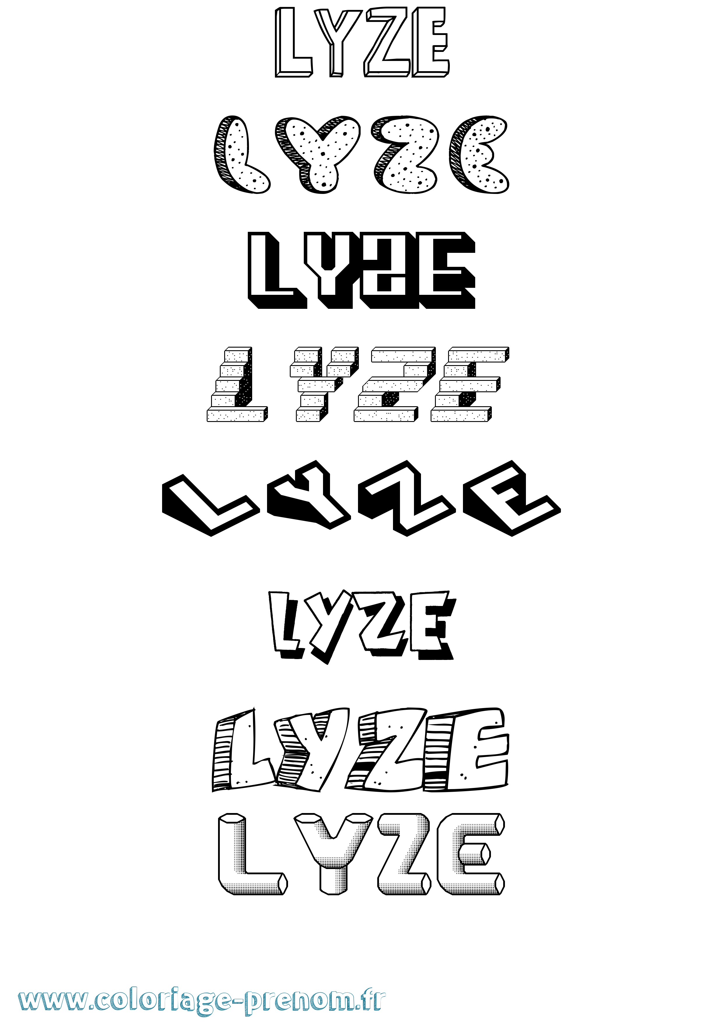 Coloriage Lyze Effet 3D Coloriage prénom Lyze Effet 3D