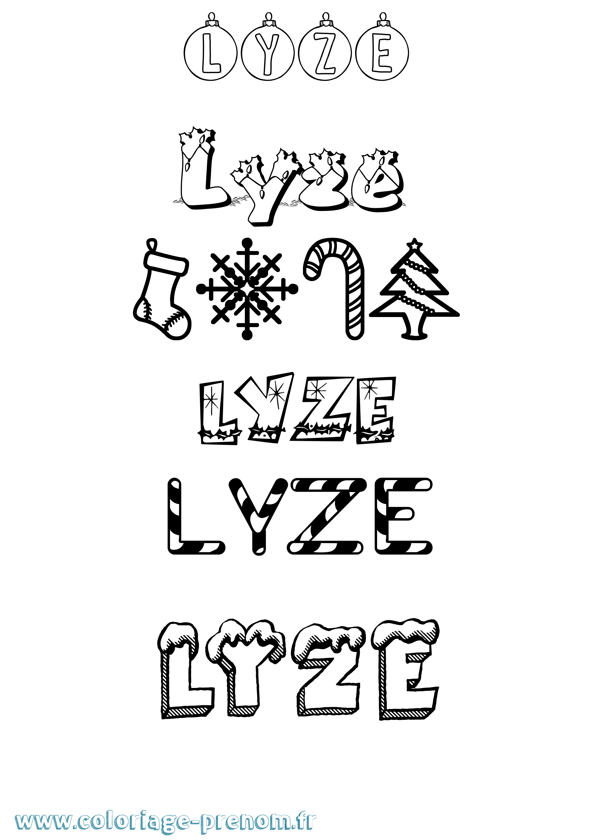 Coloriage Lyze Noël Coloriage prénom Lyze Noël