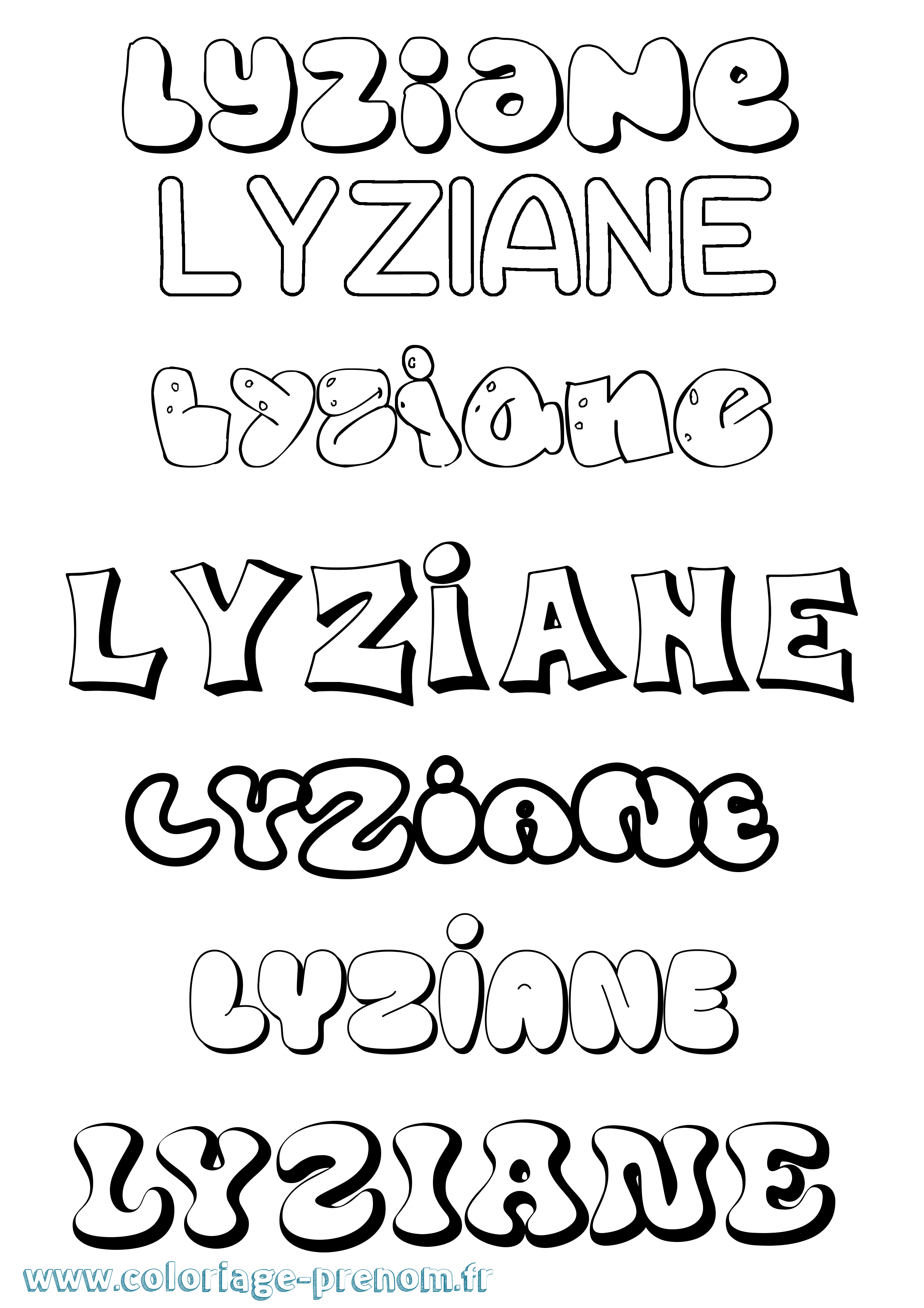 Coloriage Lyziane Bubble Coloriage prénom Lyziane Bubble