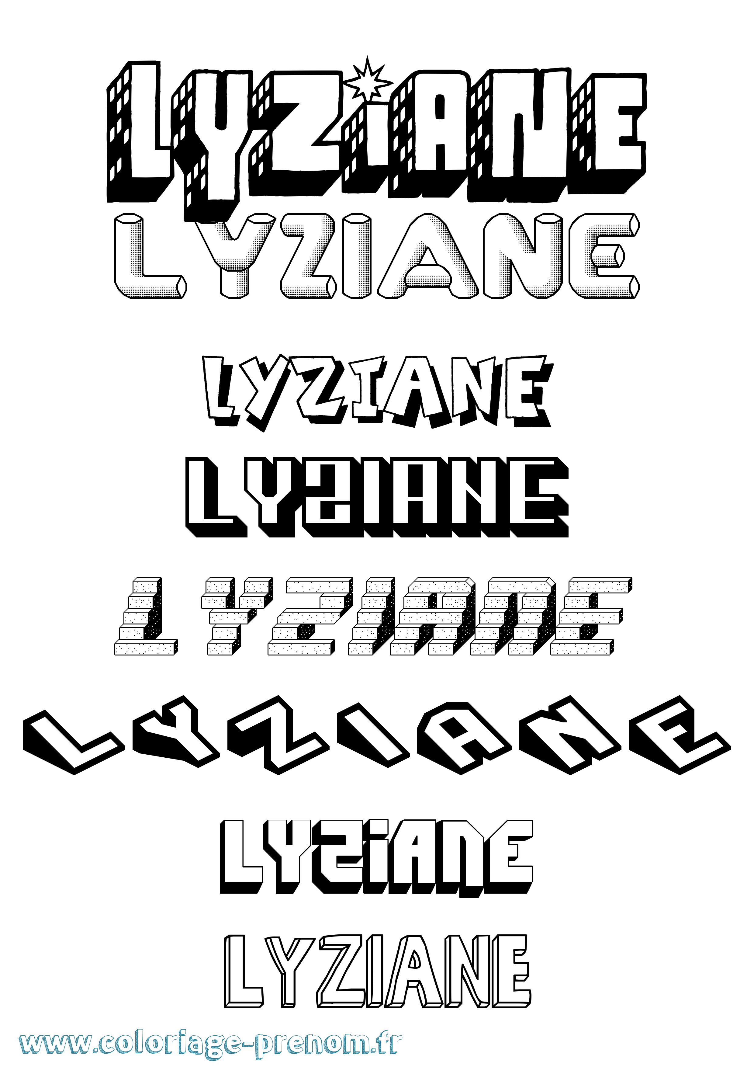 Coloriage Lyziane Effet 3D Coloriage prénom Lyziane Effet 3D