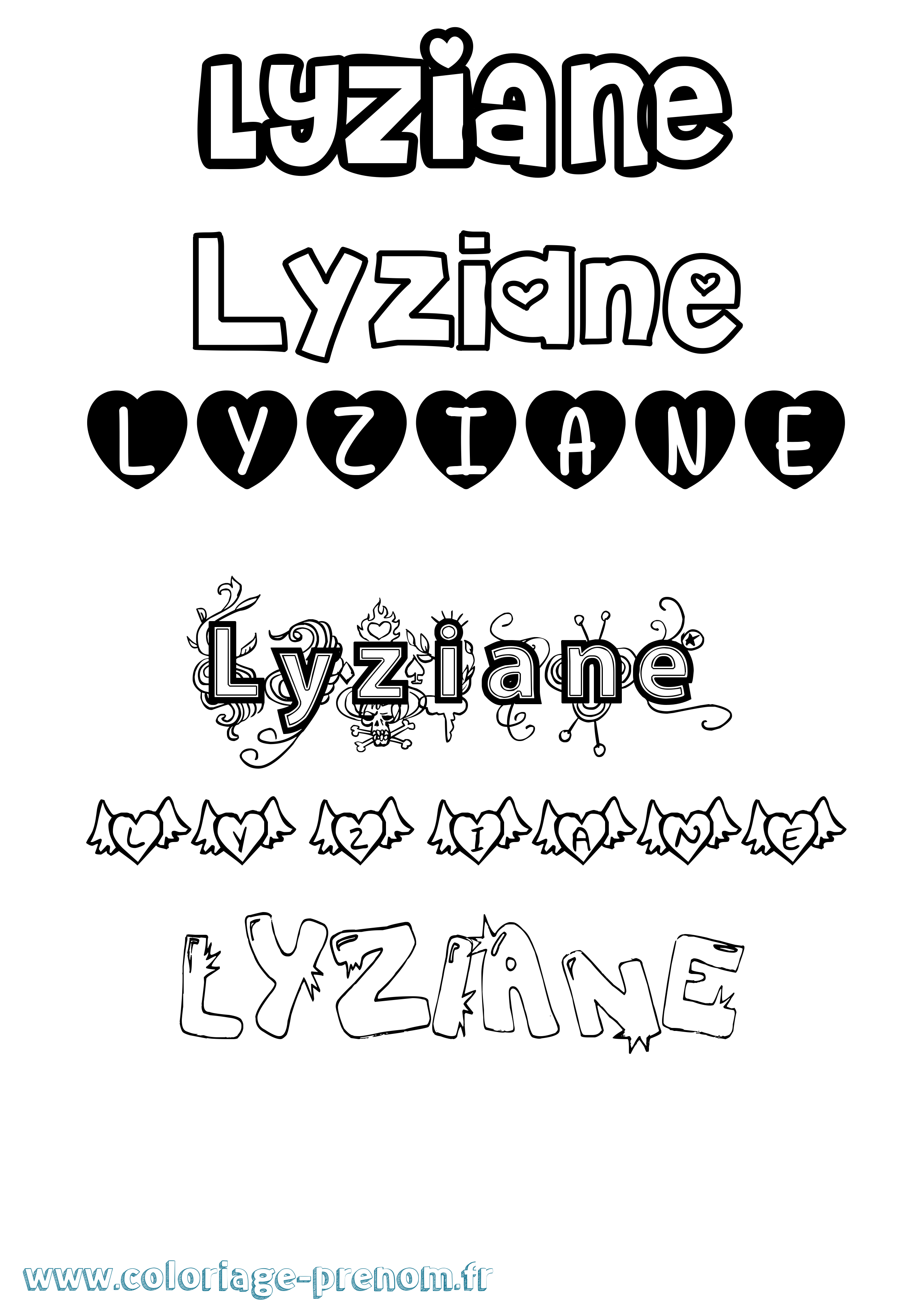 Coloriage Lyziane Girly Coloriage prénom Lyziane Girly