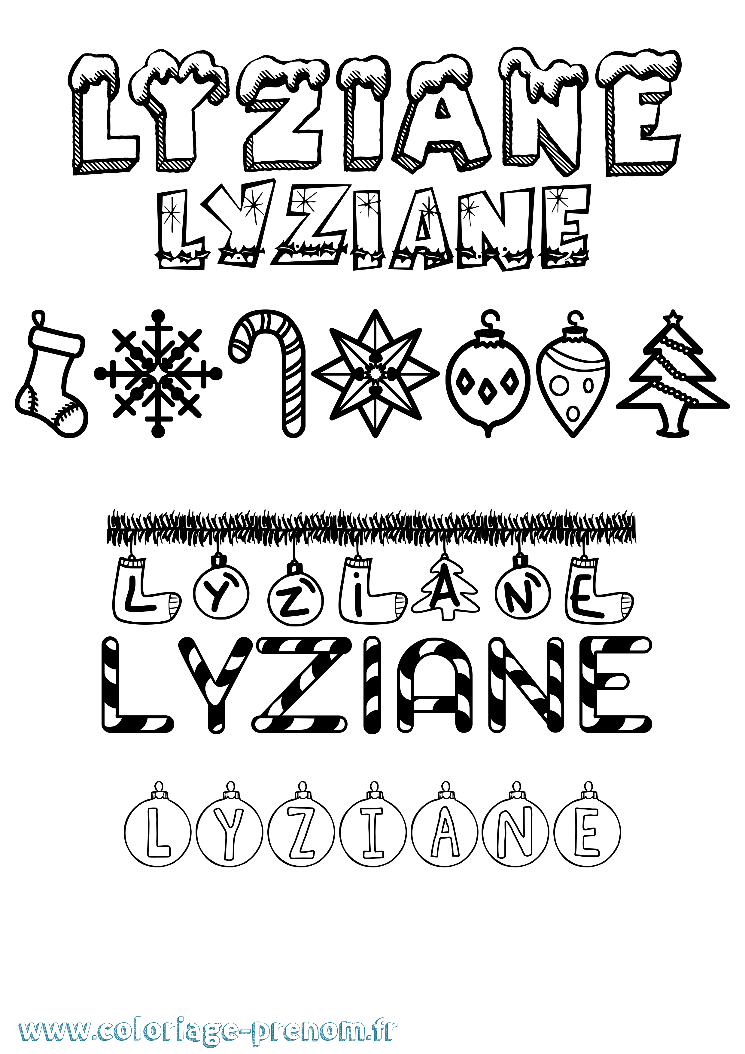 Coloriage Lyziane Noël Coloriage prénom Lyziane Noël