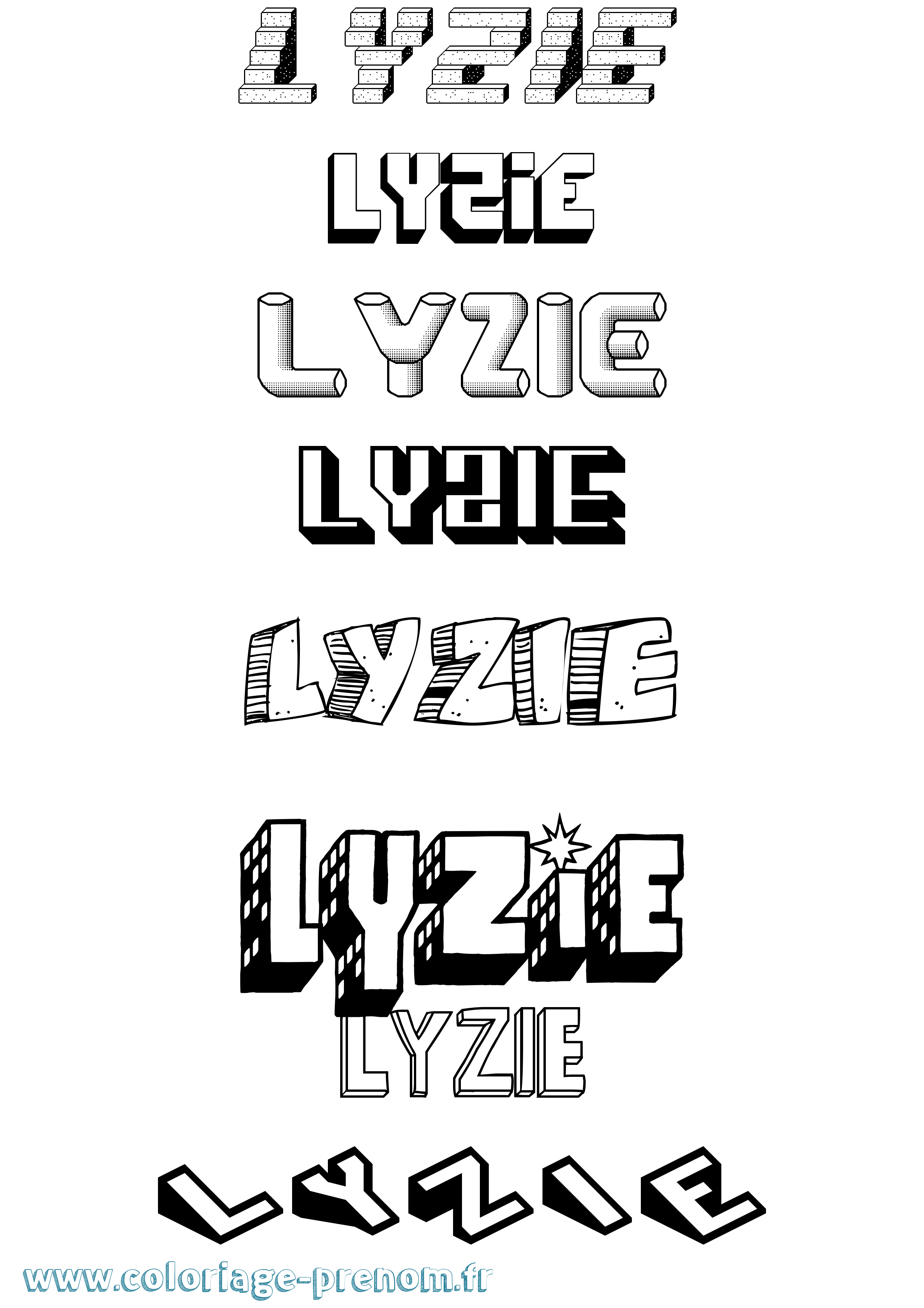 Coloriage Lyzie Effet 3D Coloriage prénom Lyzie Effet 3D
