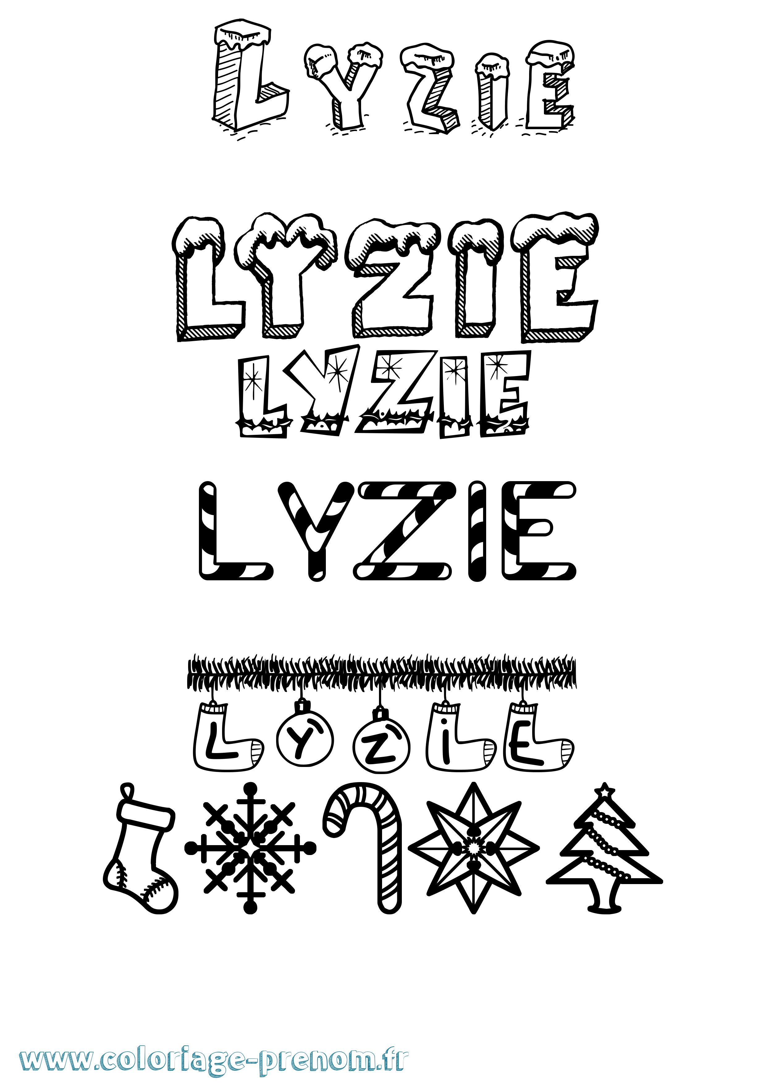 Coloriage Lyzie Noël Coloriage prénom Lyzie Noël
