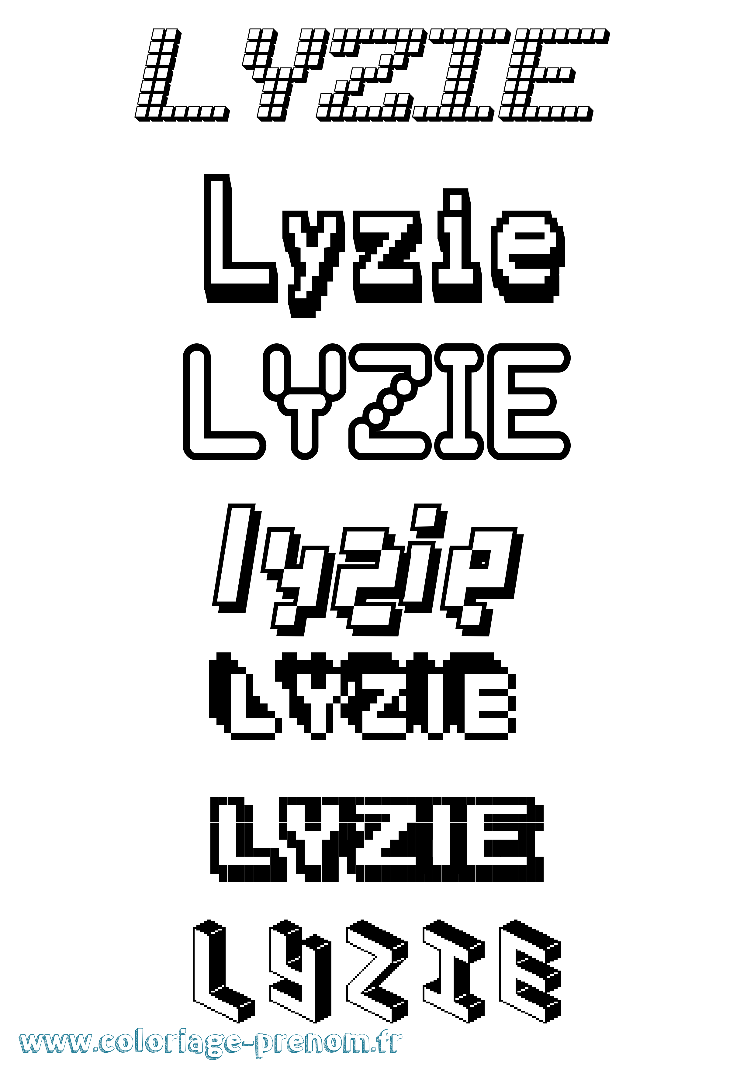 Coloriage Lyzie Pixel Coloriage prénom Lyzie Pixel