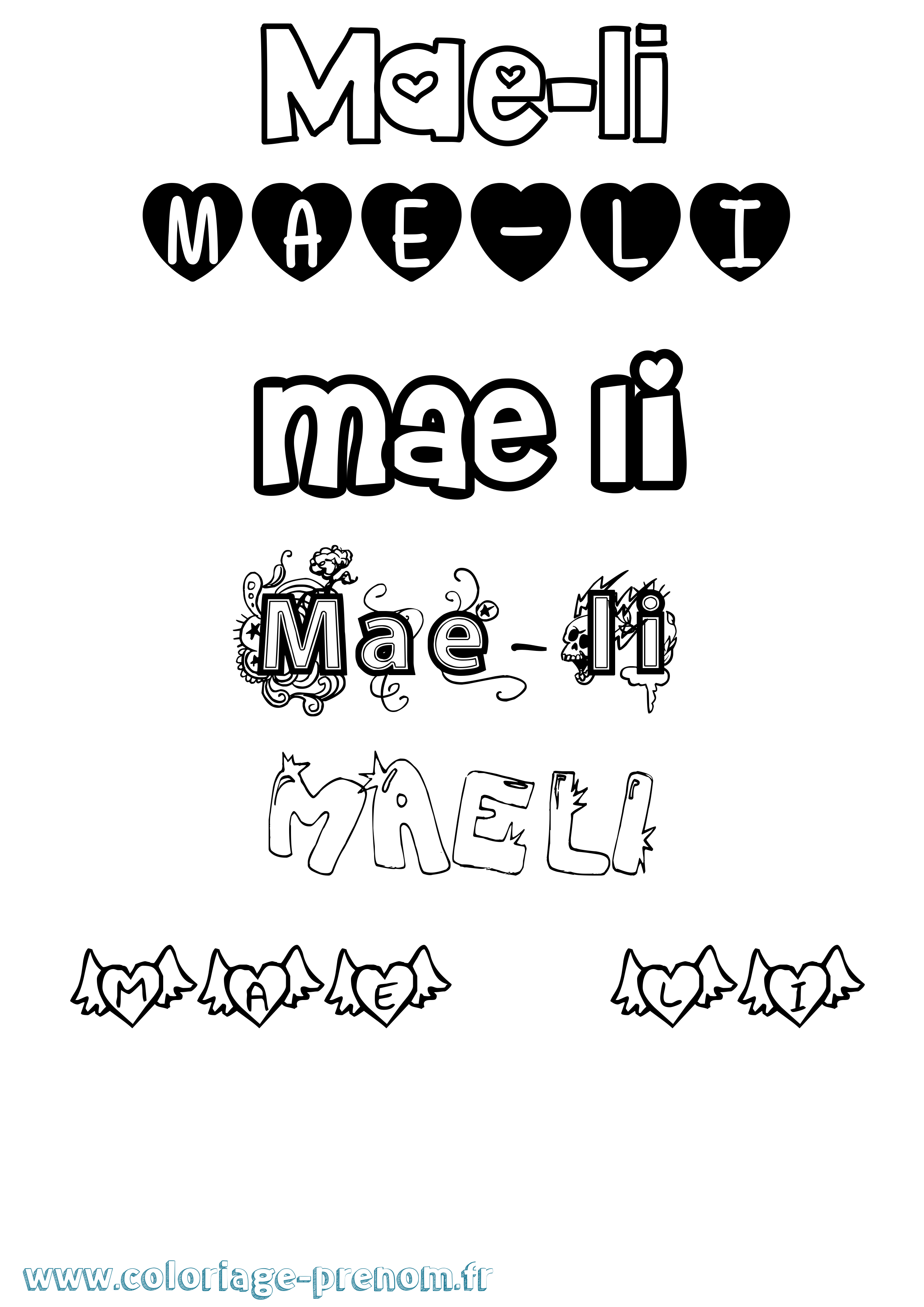 Coloriage Mae-Li Girly Coloriage prénom Mae-Li Girly