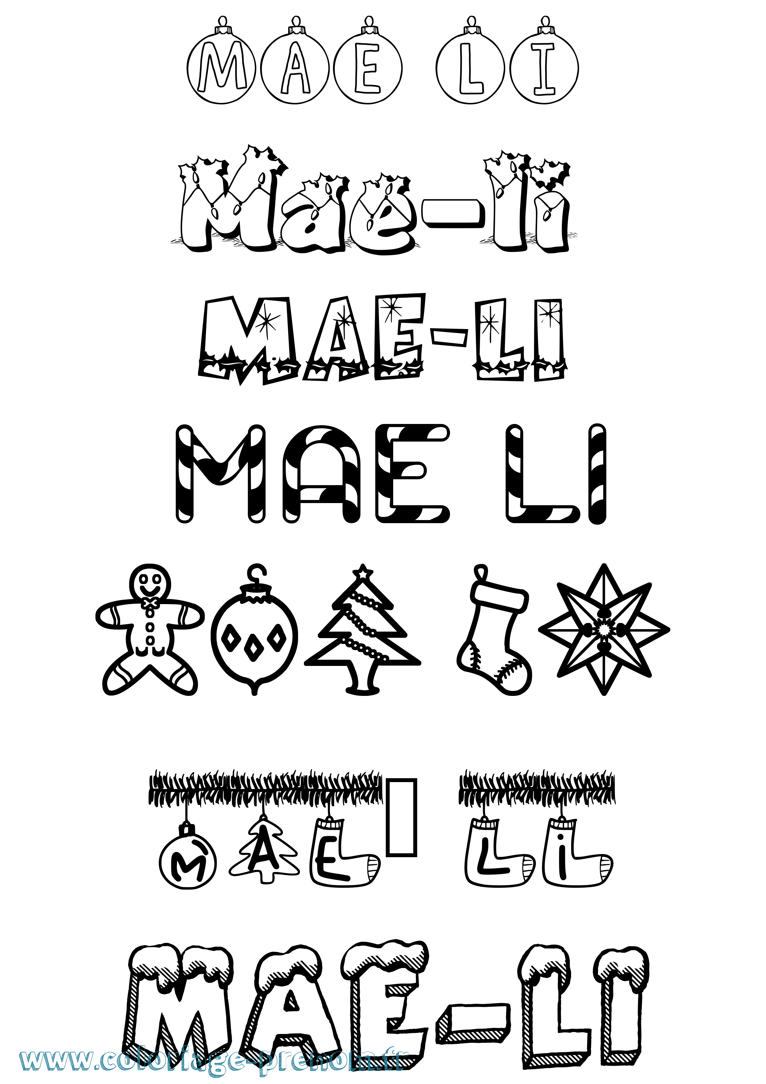 Coloriage Mae-Li Noël Coloriage prénom Mae-Li Noël