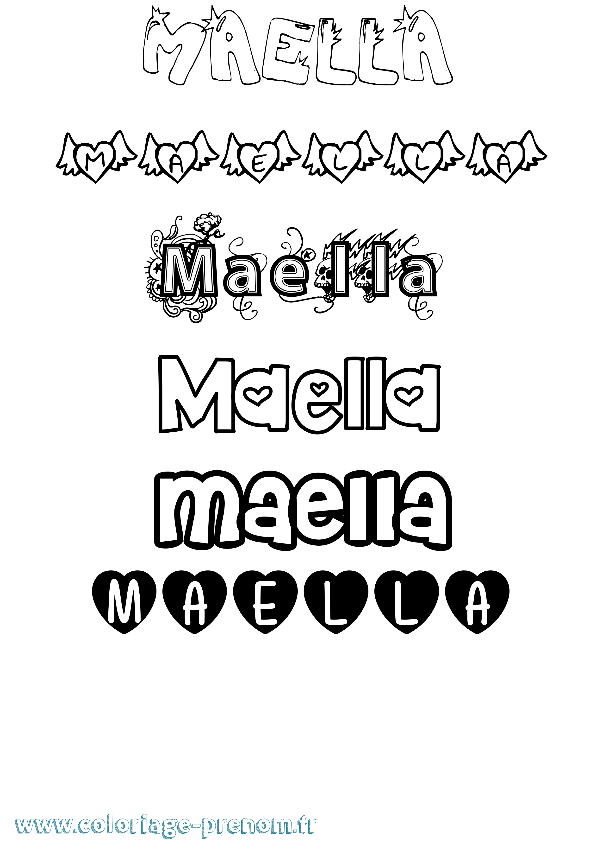 Coloriage Maella Girly Coloriage prénom Maella Girly