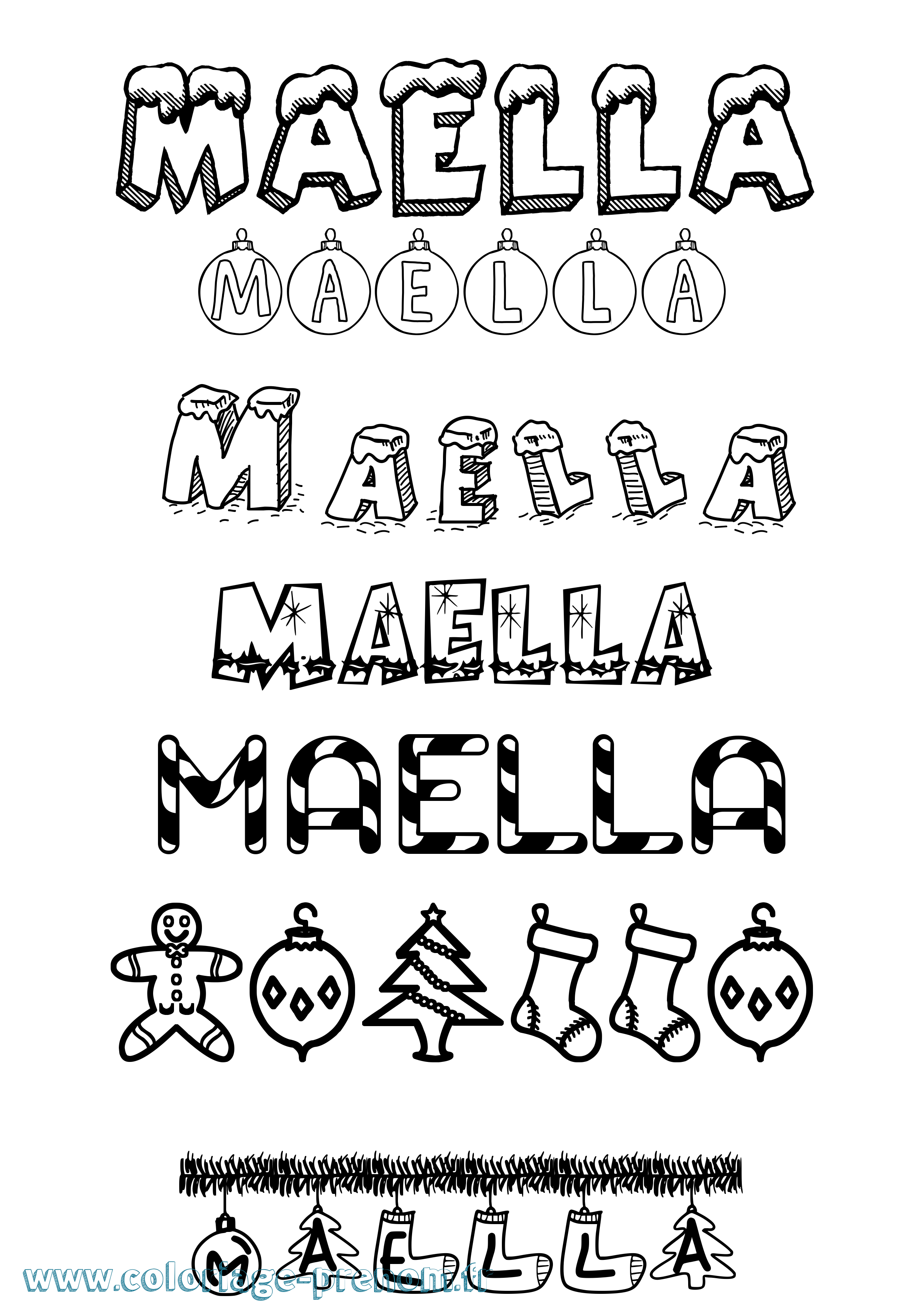 Coloriage Maella Noël Coloriage prénom Maella Noël