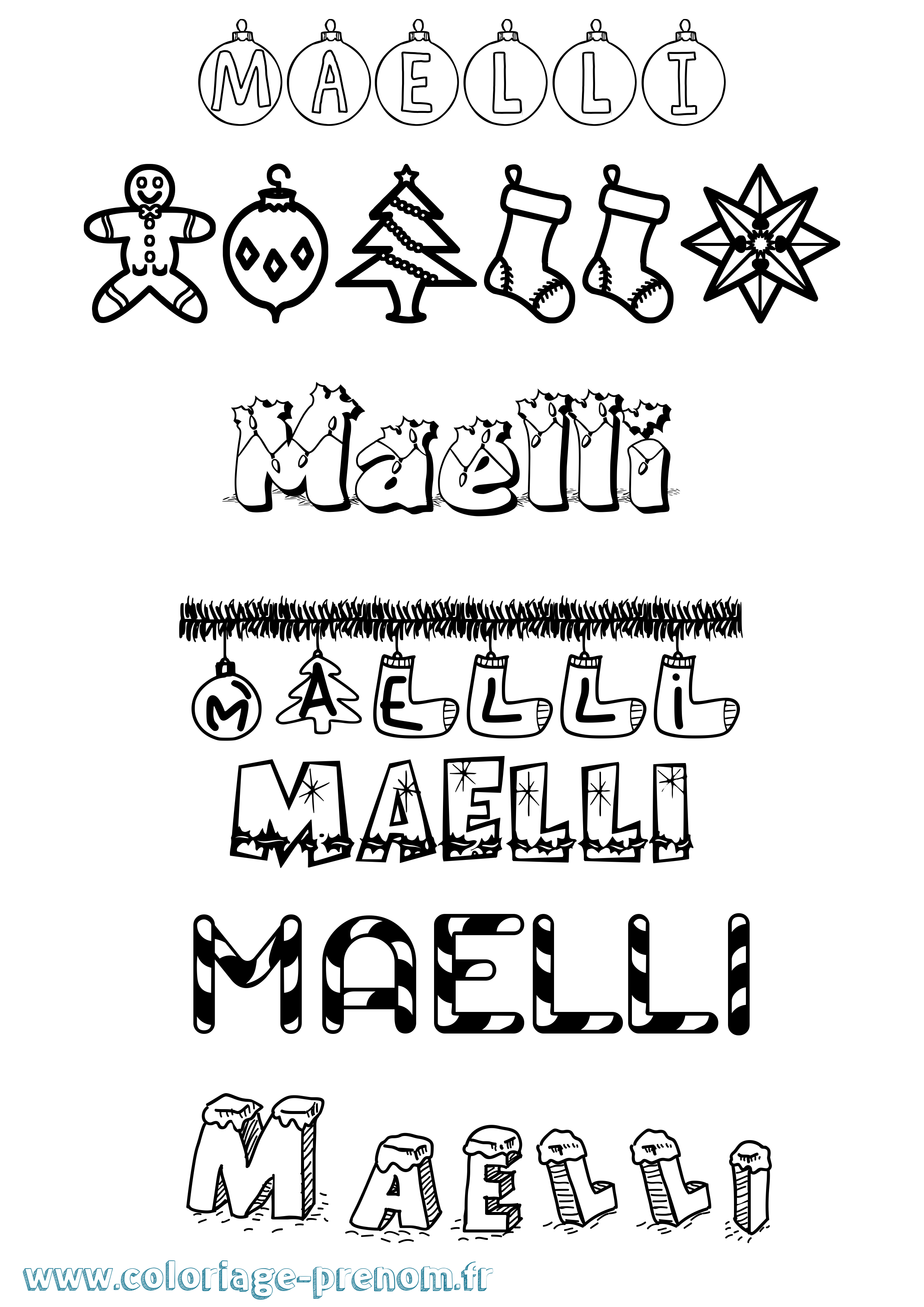 Coloriage Maelli Noël Coloriage prénom Maelli Noël