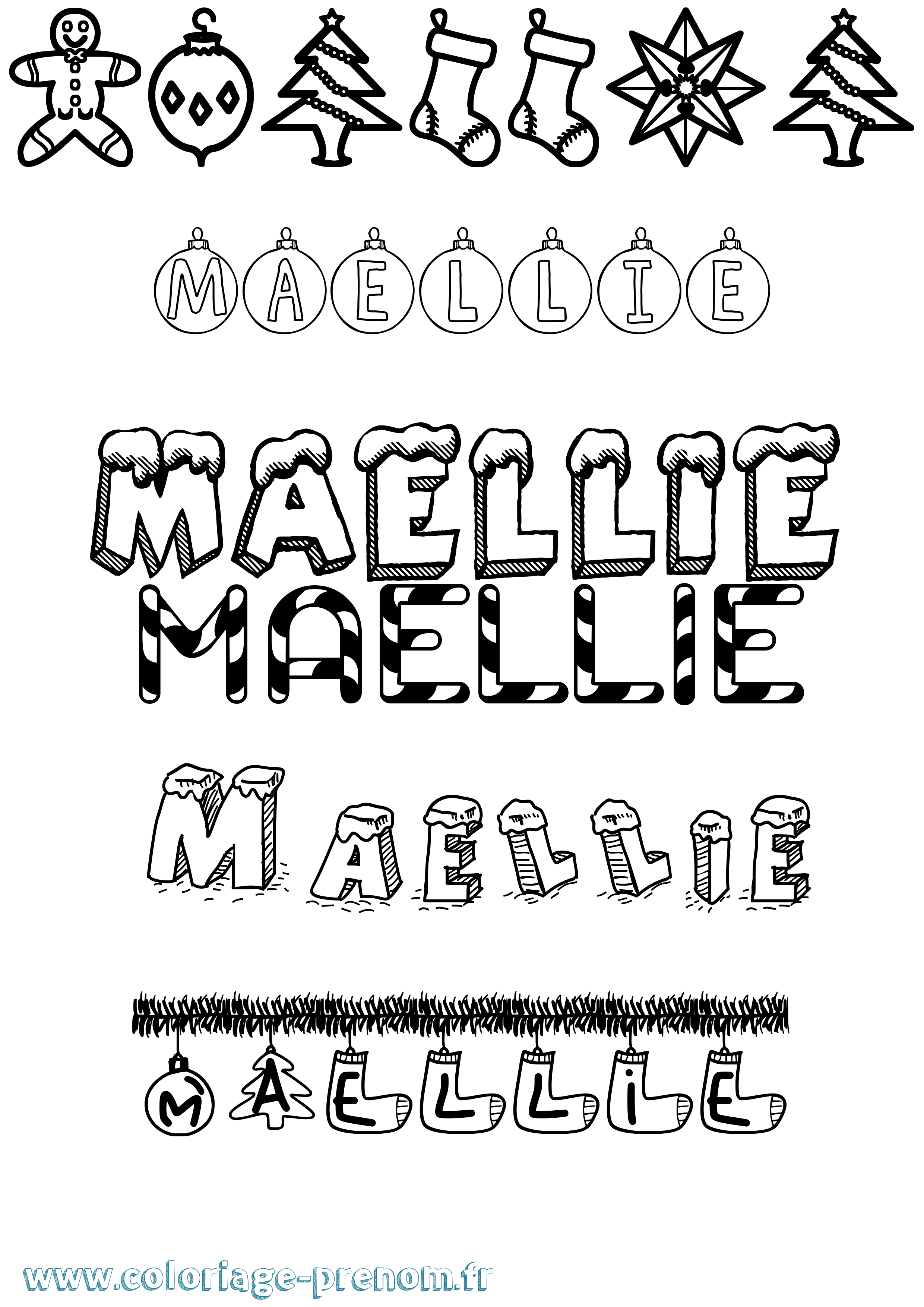 Coloriage Maellie Noël Coloriage prénom Maellie Noël