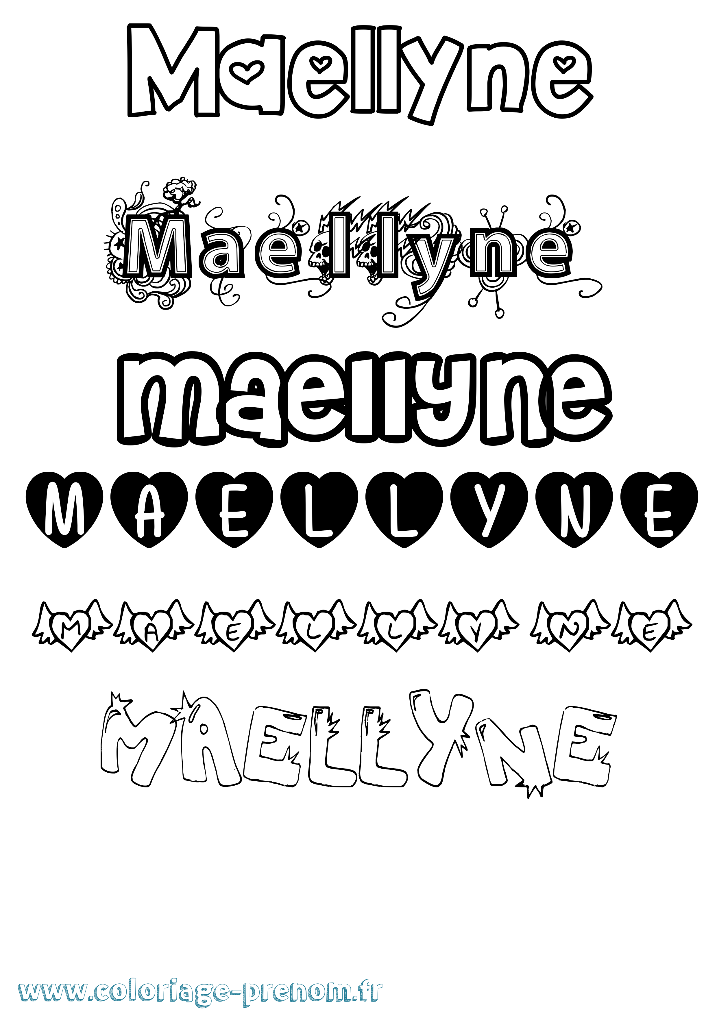 Coloriage Maellyne Girly Coloriage prénom Maellyne Girly