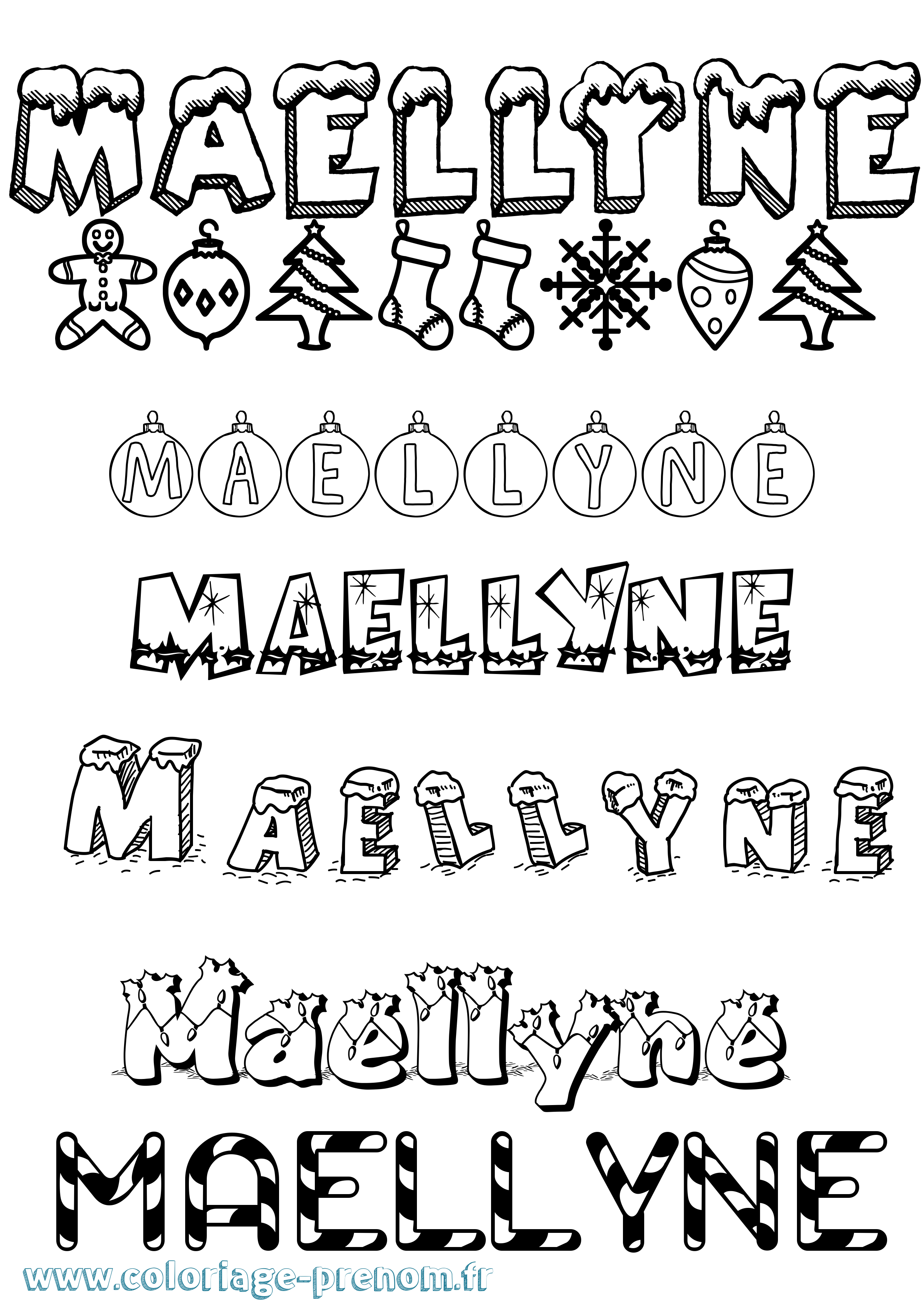 Coloriage Maellyne Noël Coloriage prénom Maellyne Noël
